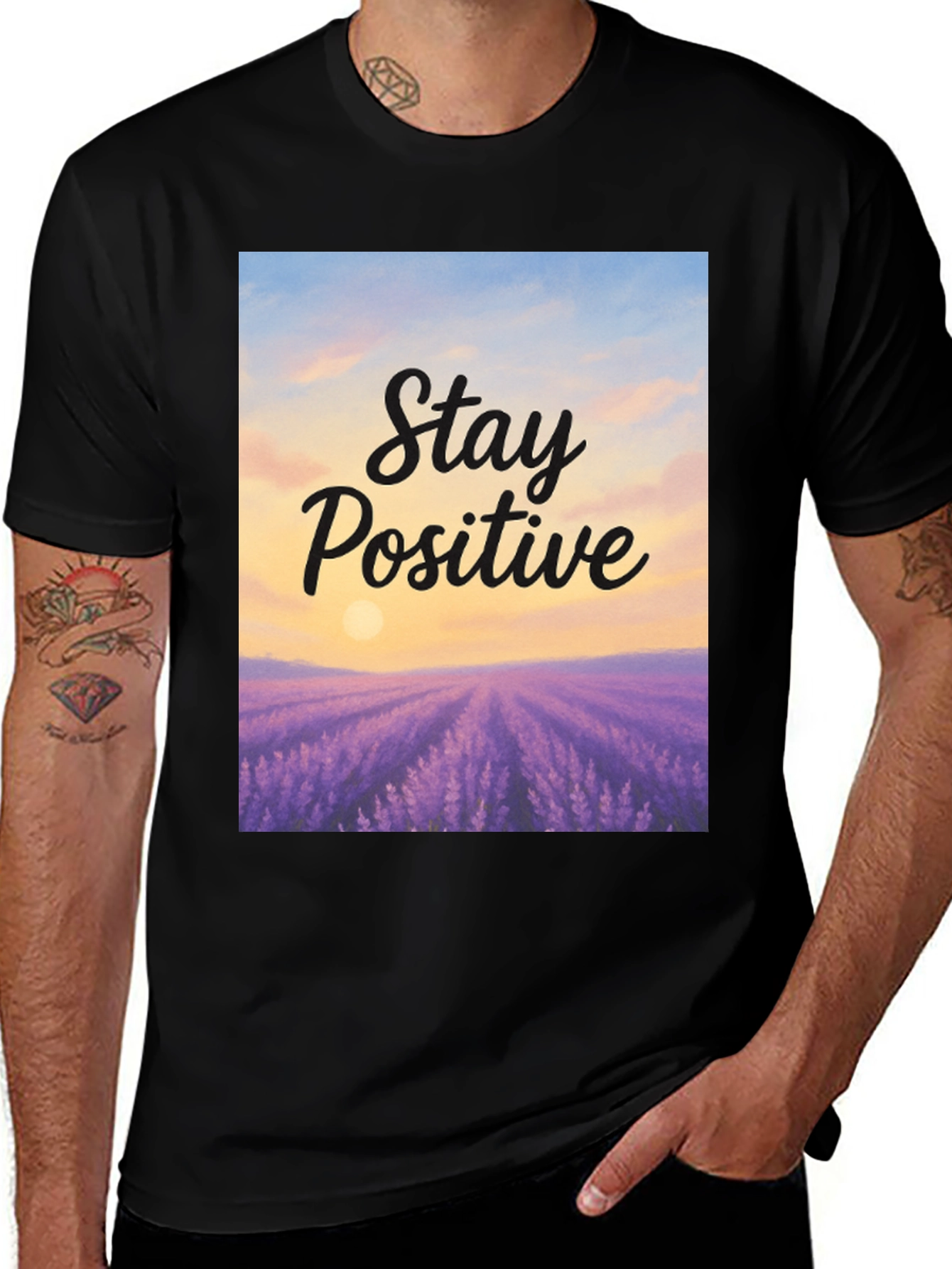 Stay Positive T-Shirt - Lavender Field Design