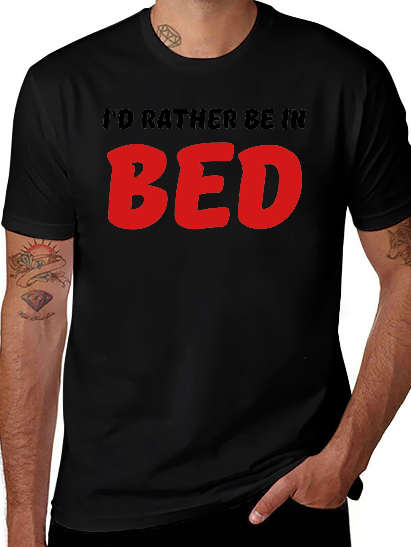 Variant 27 of I'd Rather Be In Bed Men's Black T-Shirt