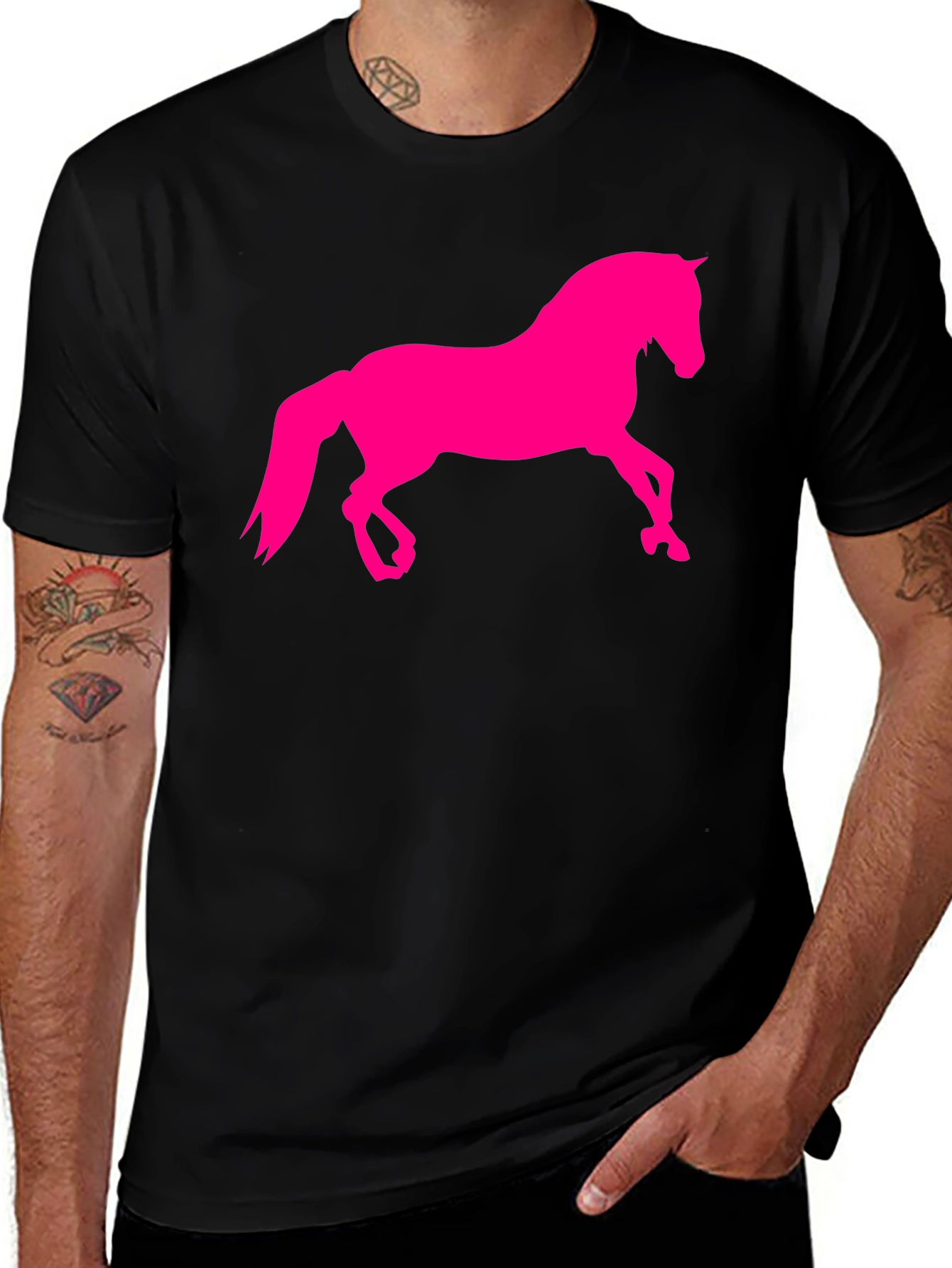 Variant 30 of Black T-Shirt with Hot Pink Horse Graphic