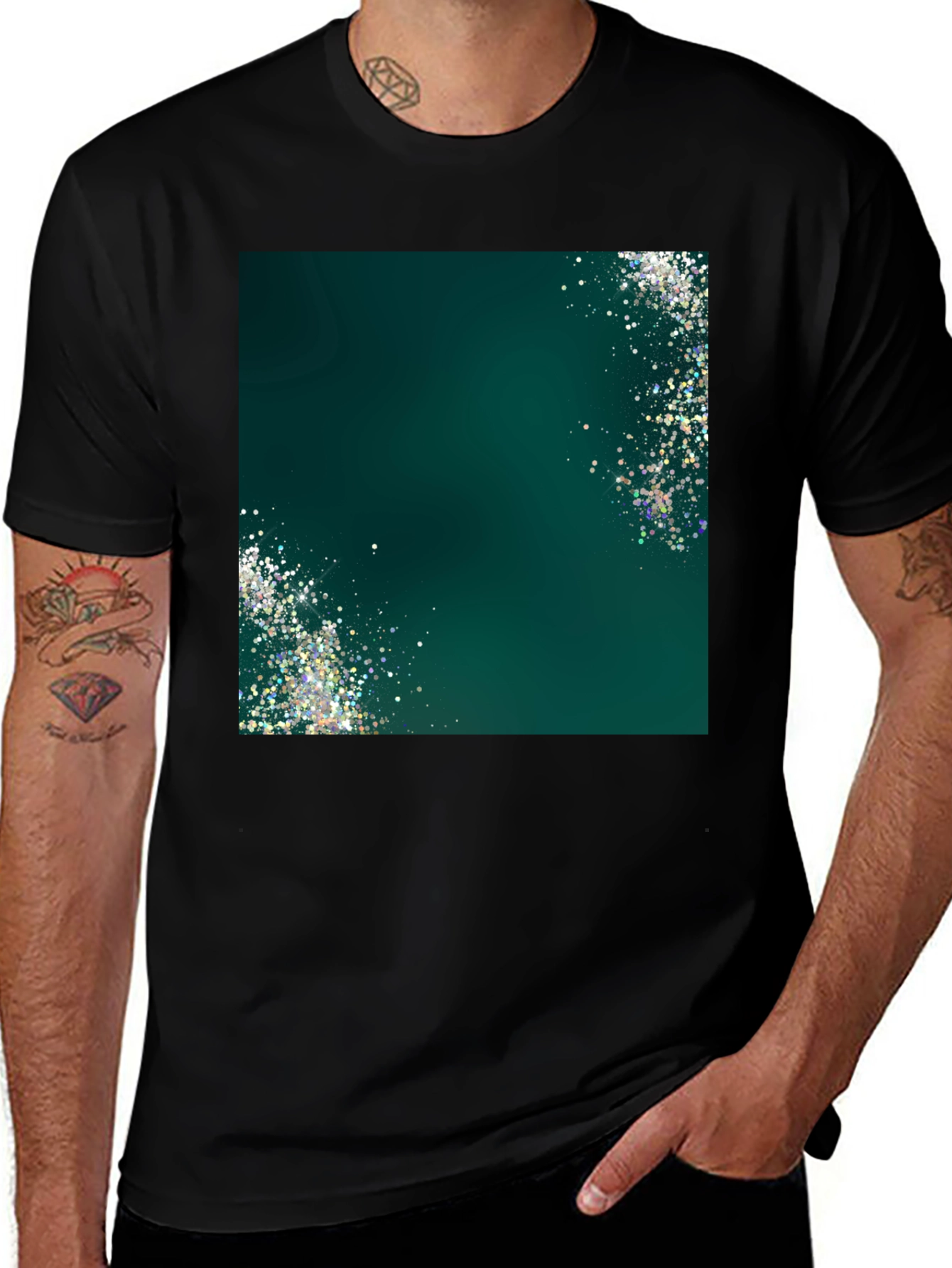 Variant 5 of Emerald Shimmer Graphic Tee - Men's Black T-Shirt