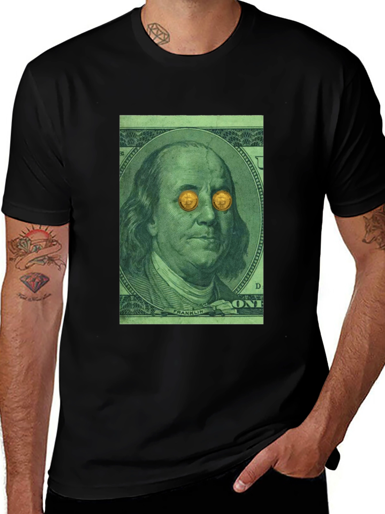 Bitcoin Eyes Benjamin Franklin Graphic Tee