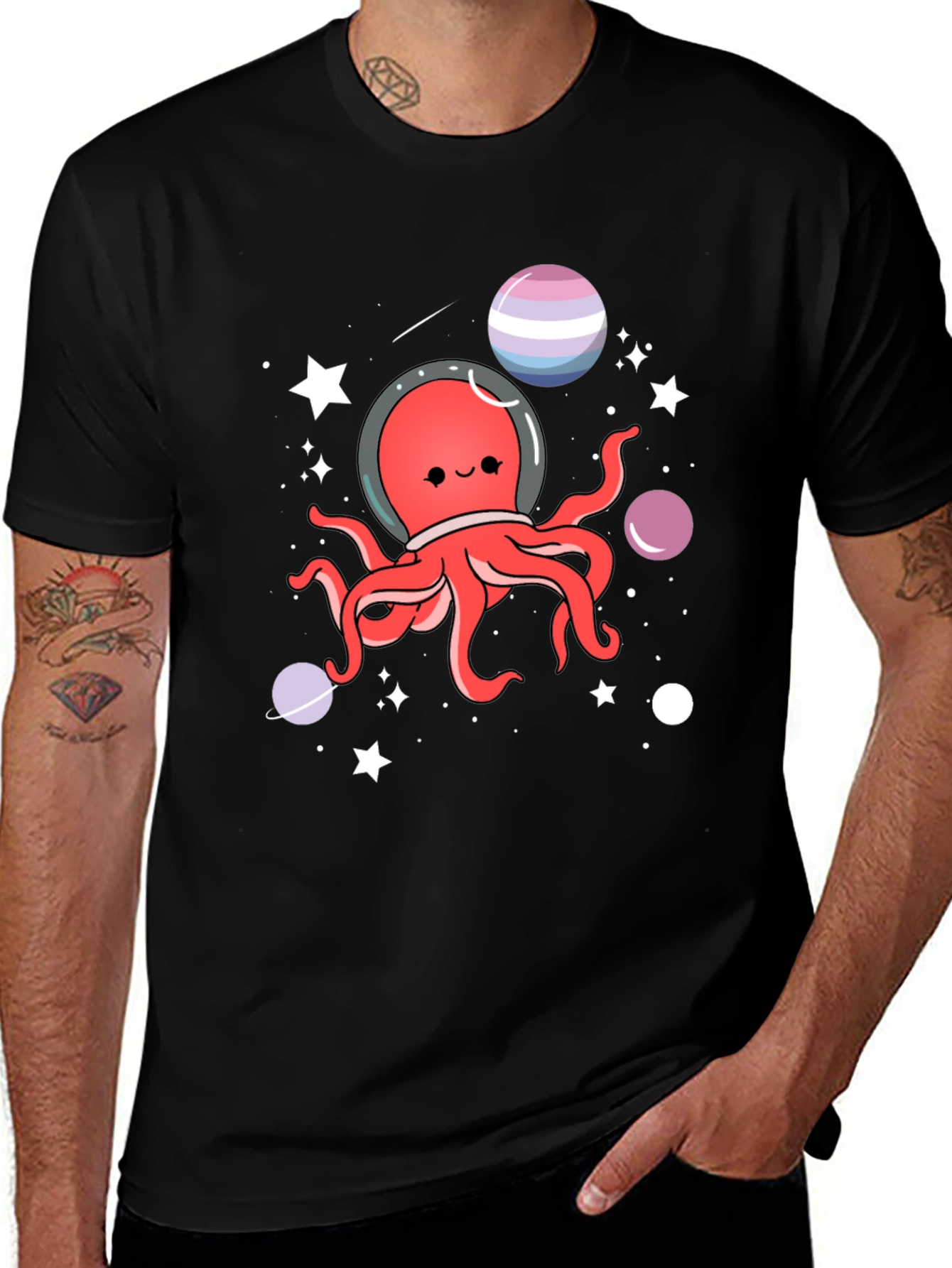Variant 10 of Astronaut Octopus T-Shirt - Space Kawaii Design