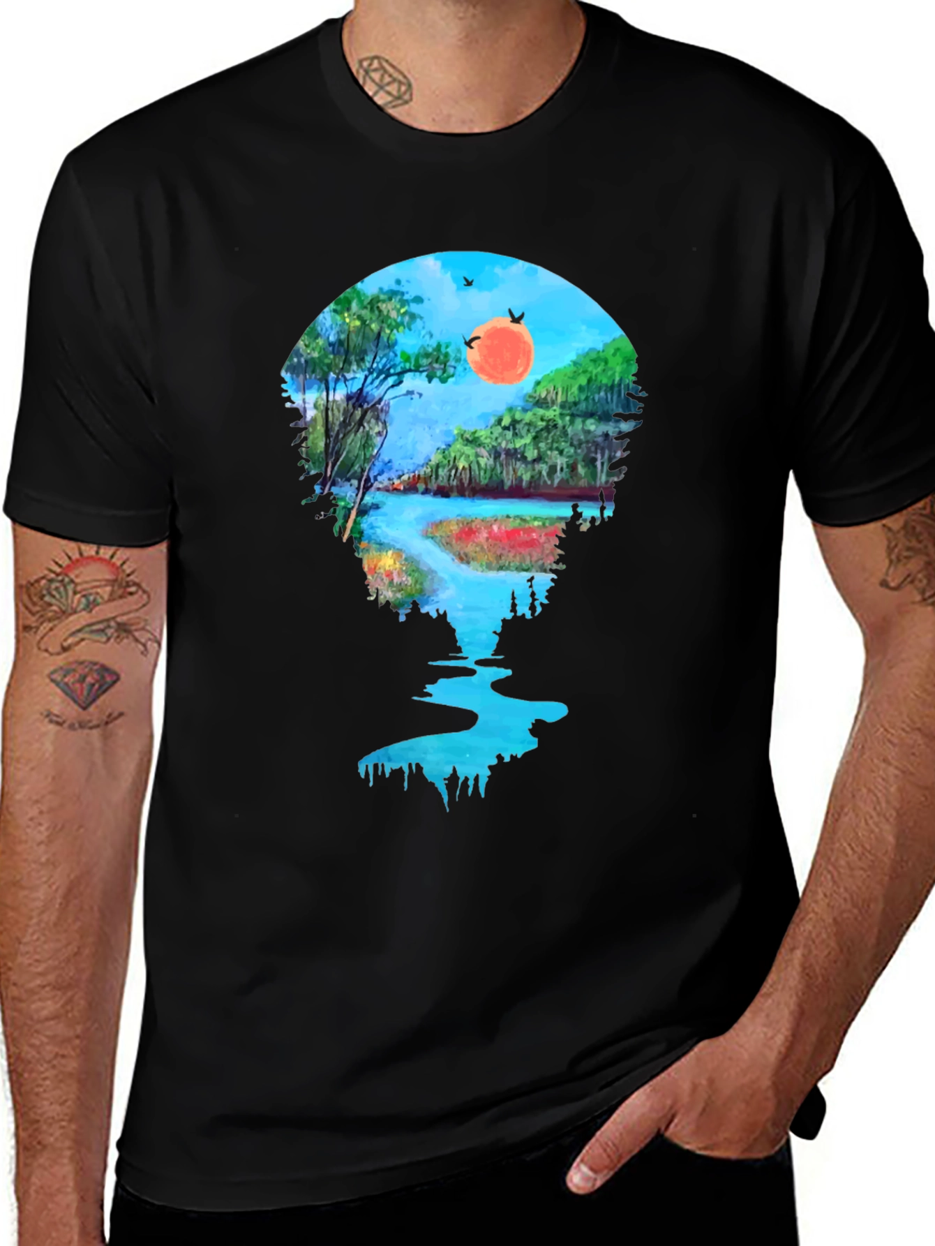 Variant 22 of Scenic River View Graphic Tee - Black