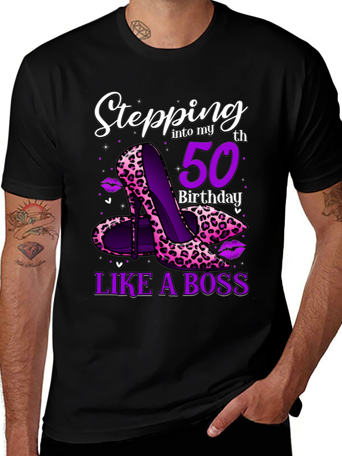 Variant 20 of Stepping into 50th Birthday Leopard Print Heels Graphic Tee