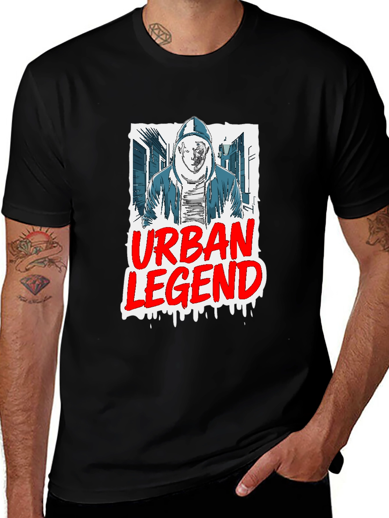 Variant 12 of Urban Legend Graphic Tee - Black Crew Neck T-Shirt