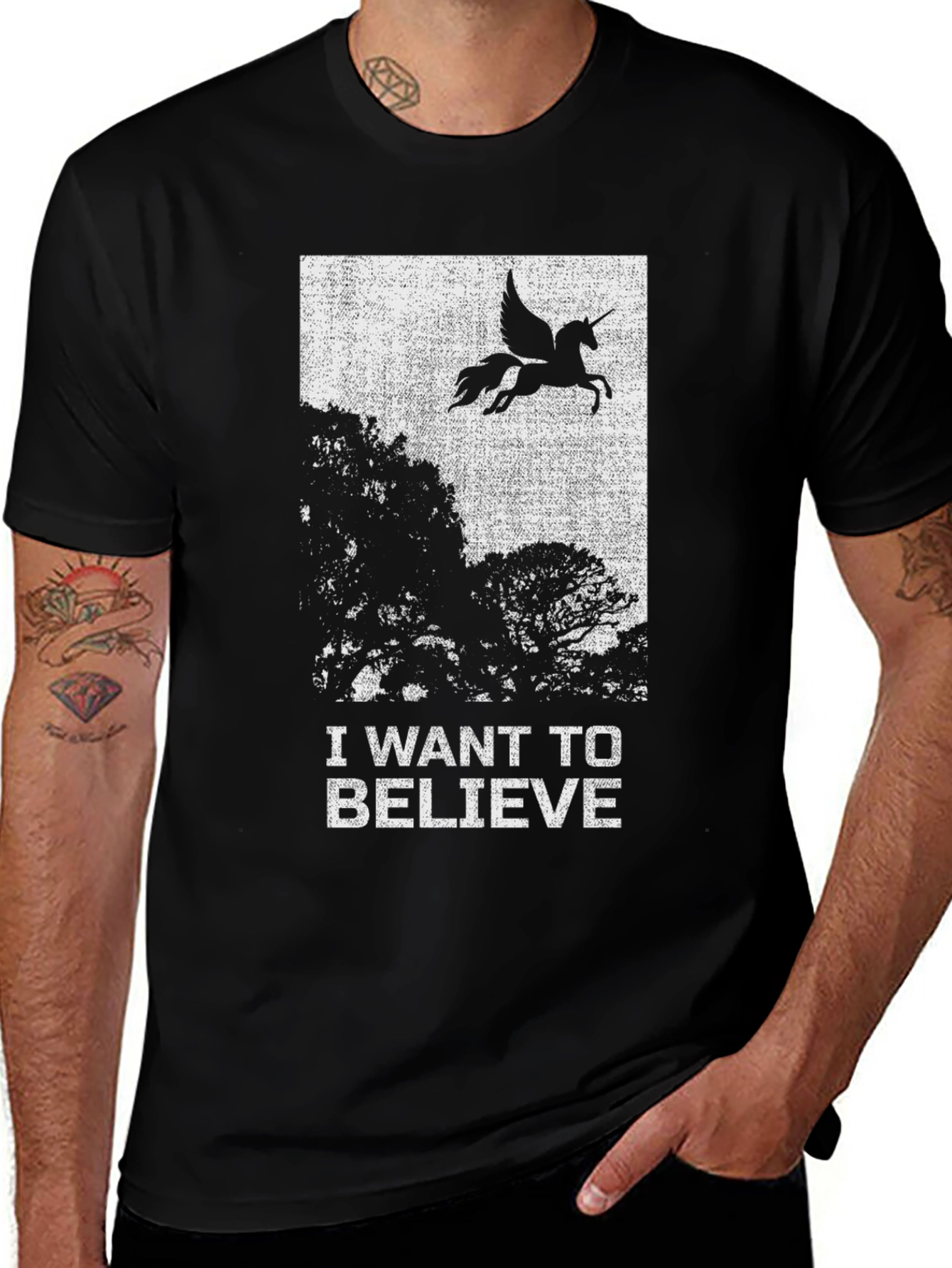 Variant 19 of I Want To Believe Unicorn Tee - Black Graphic T-Shirt