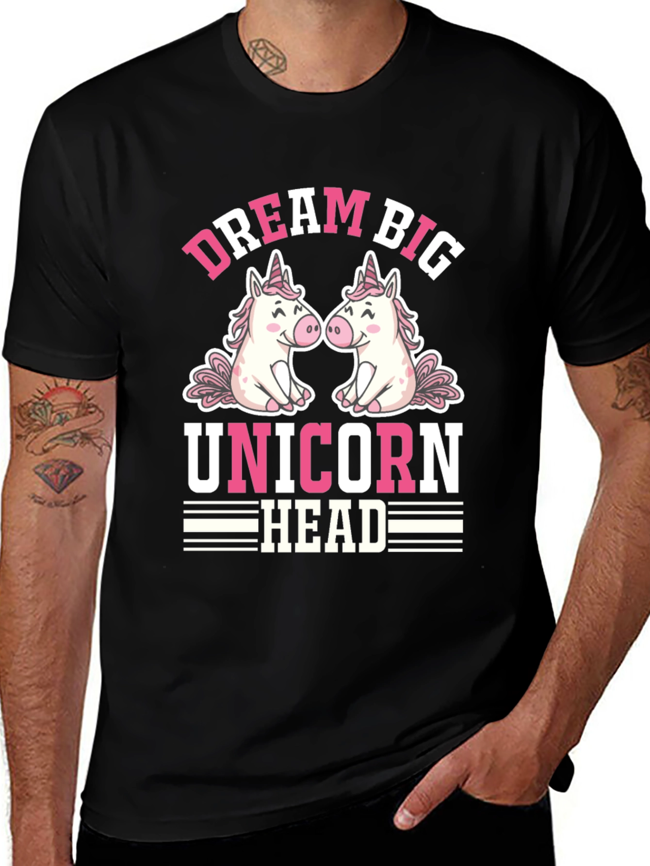Variant 18 of Dream Big Unicorn Head Black T-Shirt