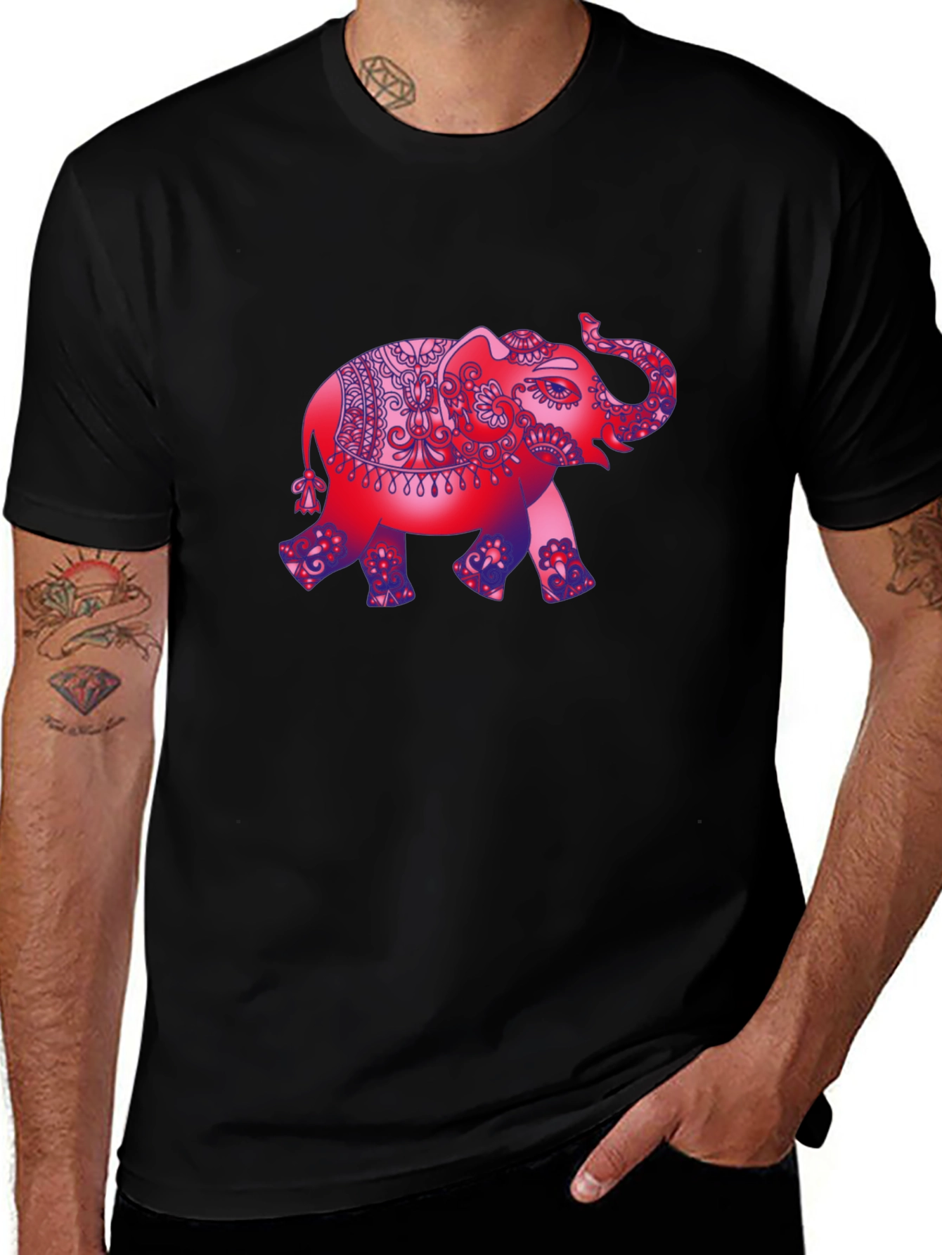 Variant 23 of Elephant Graphic Print Black T-Shirt