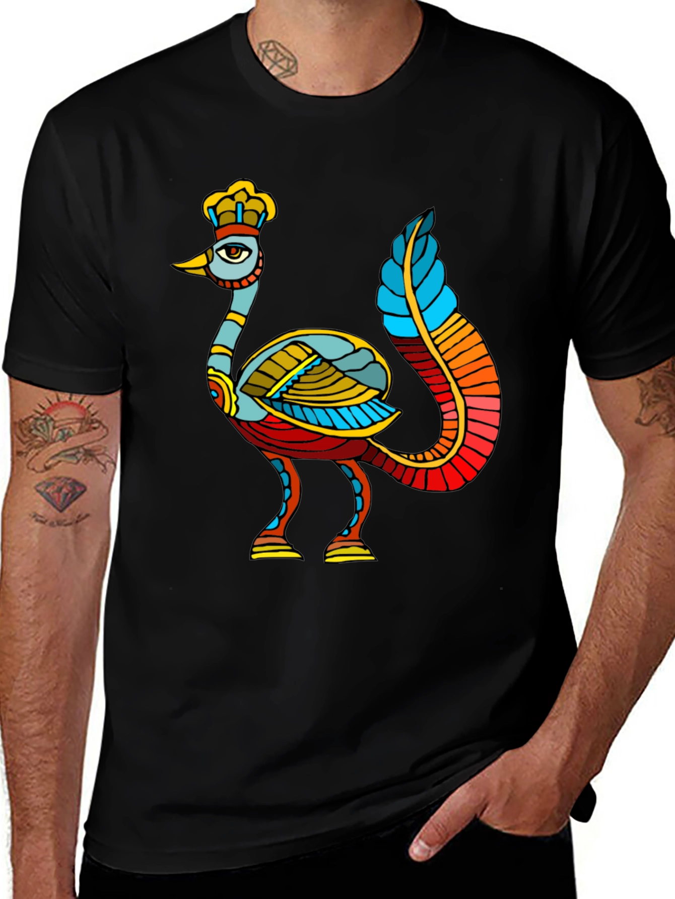 Variant 22 of Unique Bird Design Black T-Shirt