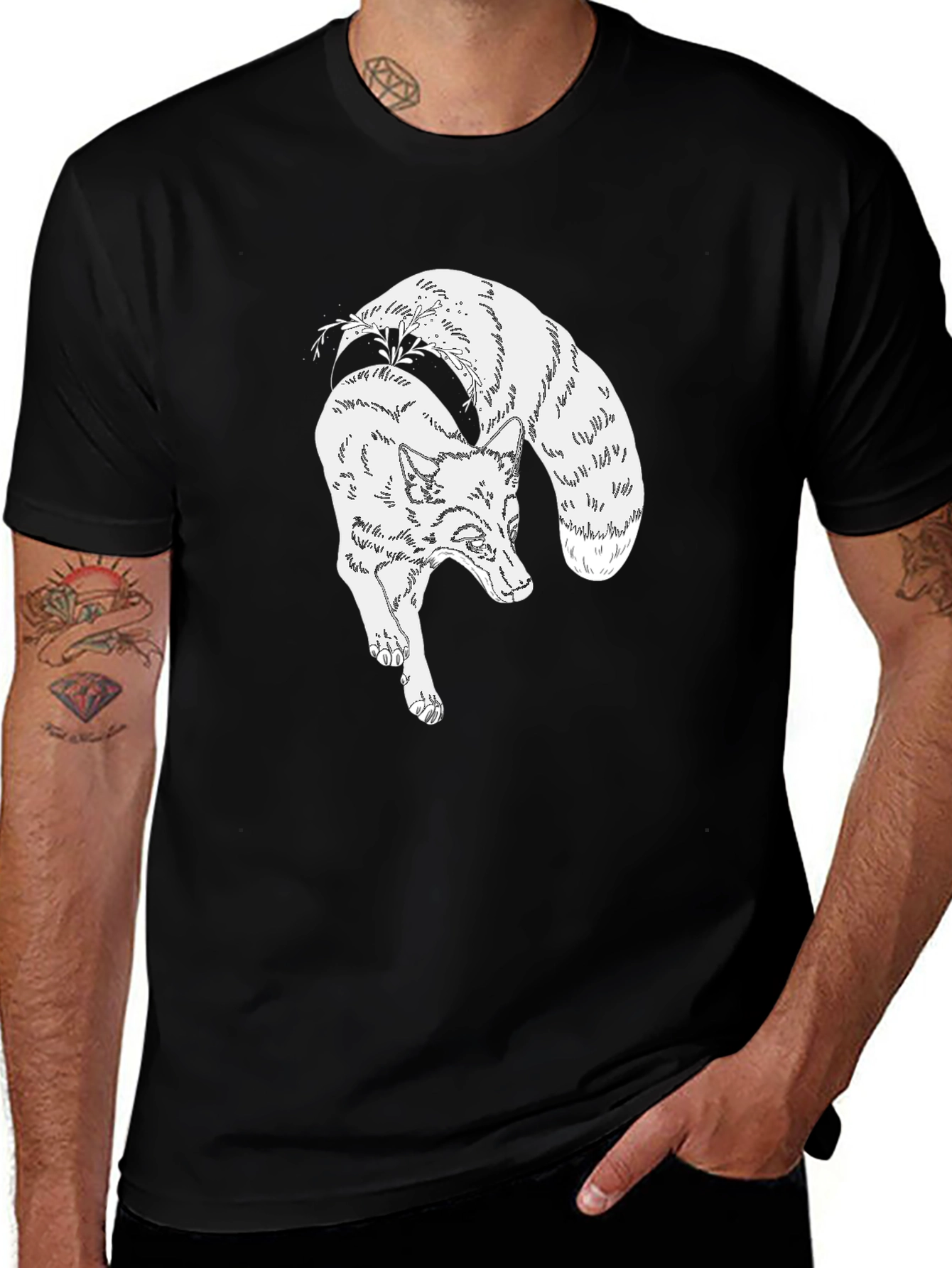 Variant 11 of Black T-Shirt with Wolf Graphic Print
