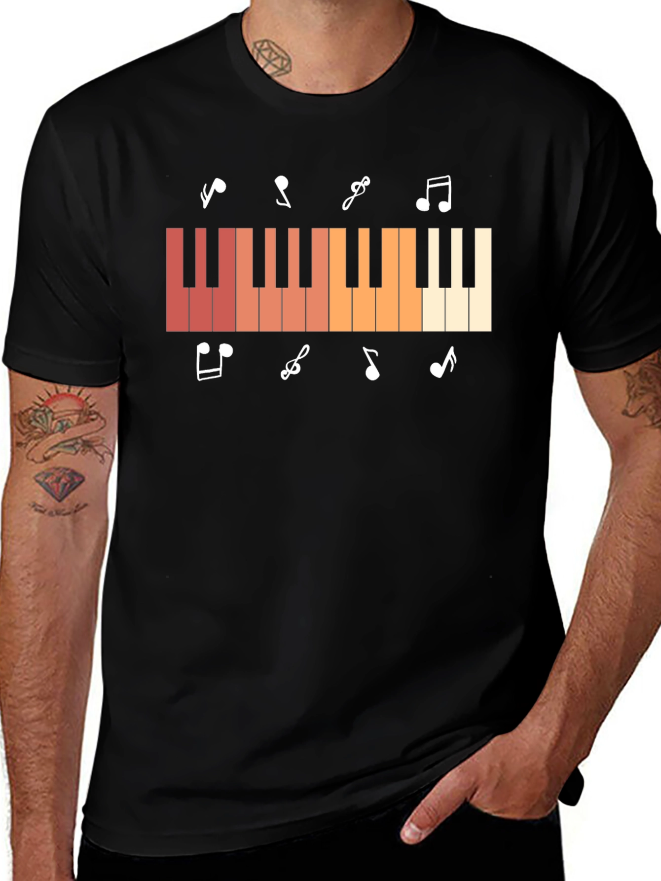 Piano Keys & Music Notes Graphic Black T-Shirt