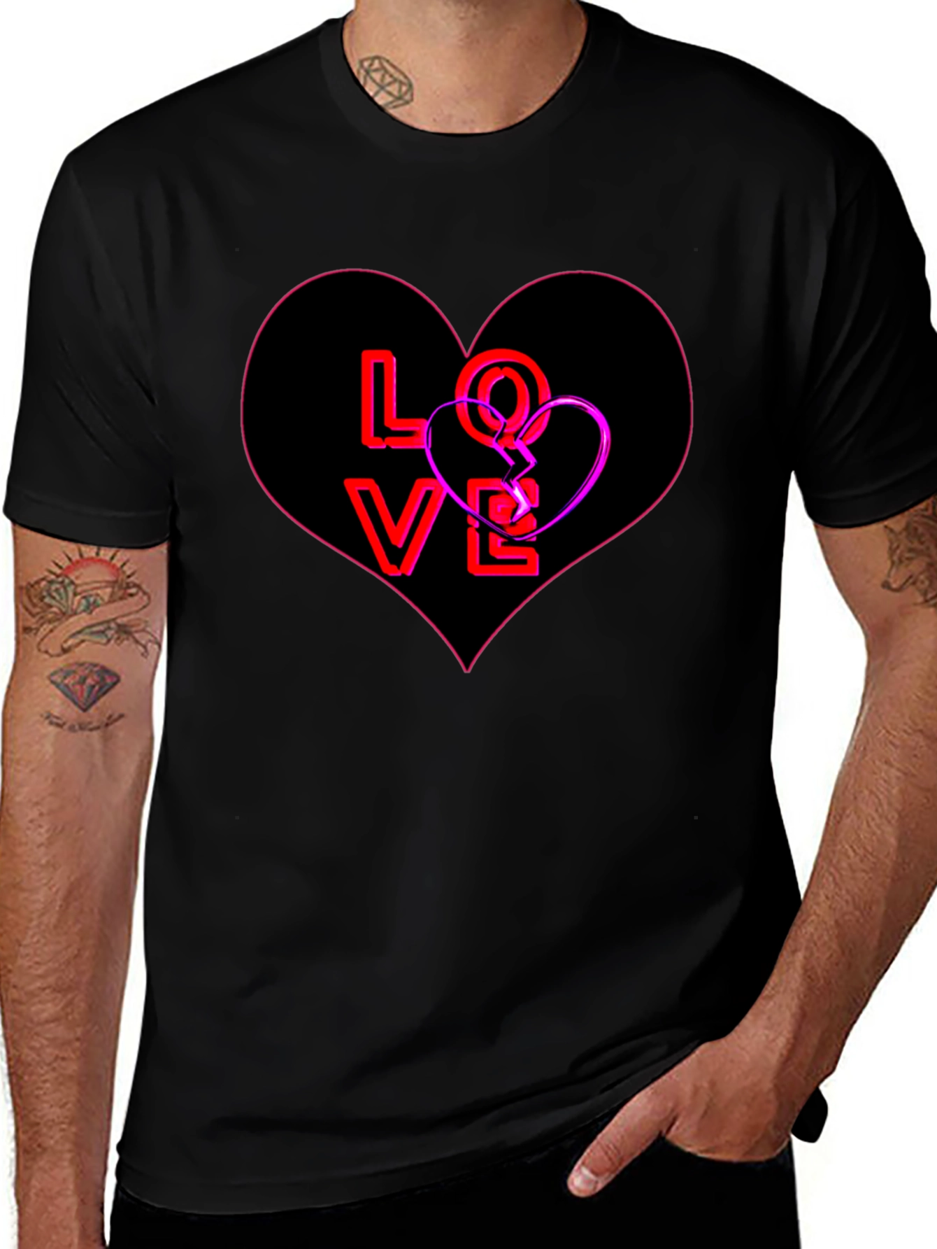 Variant 14 of Love Heart Graphic Print Men's Black T-Shirt