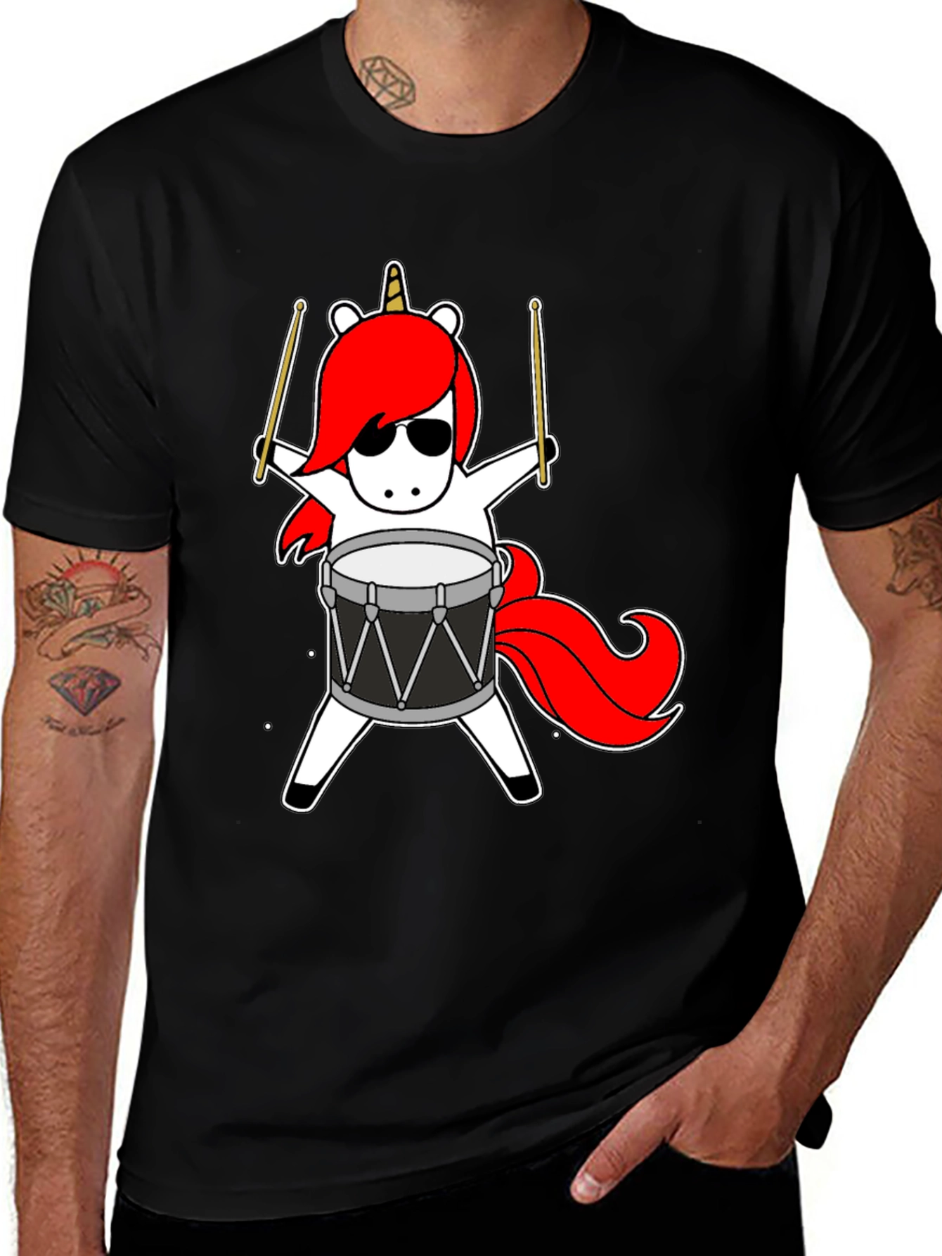 Variant 7 of Unicorn Drummer T-Shirt - Rock On!