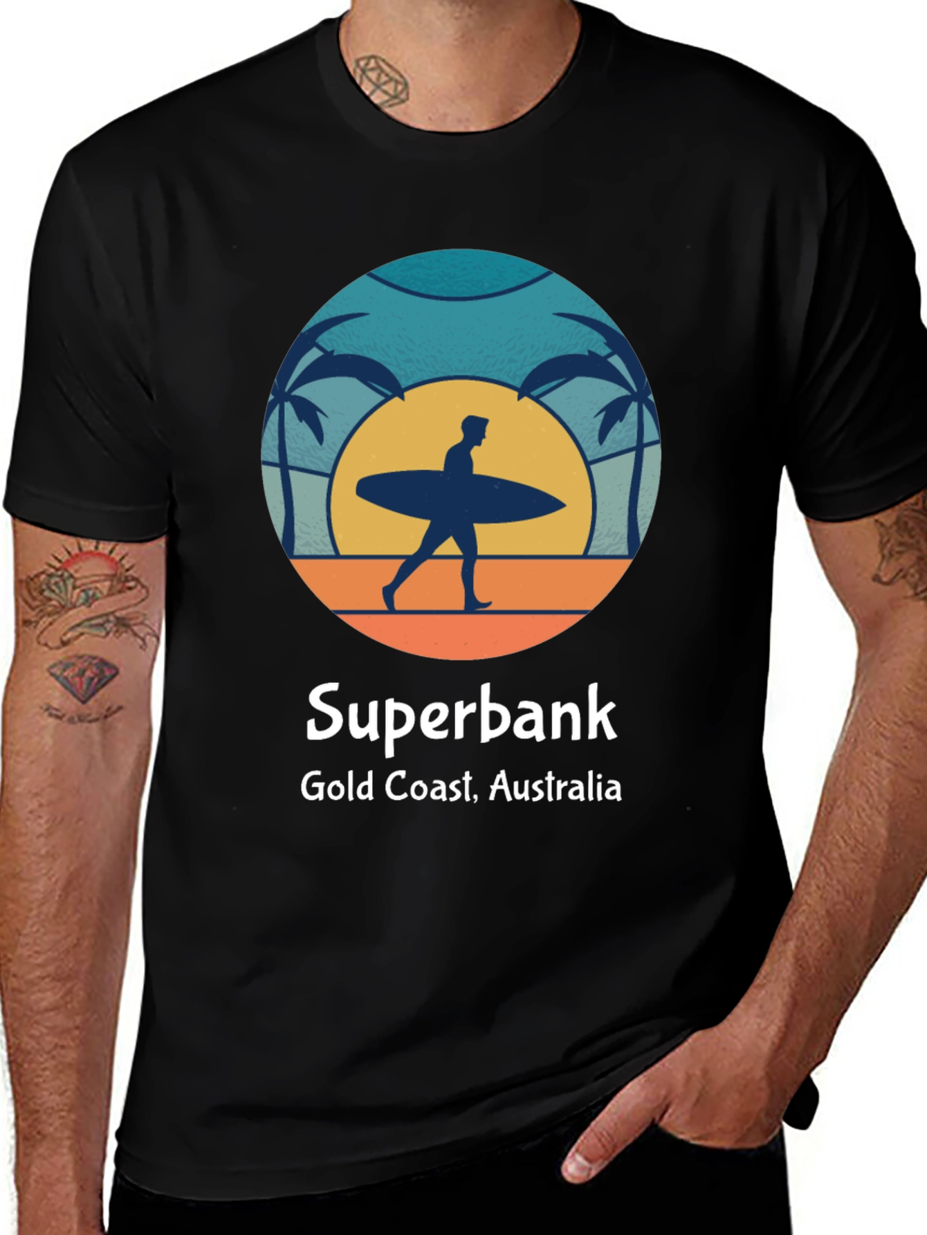 Black Superbank Gold Coast Surfer Graphic T-Shirt main image