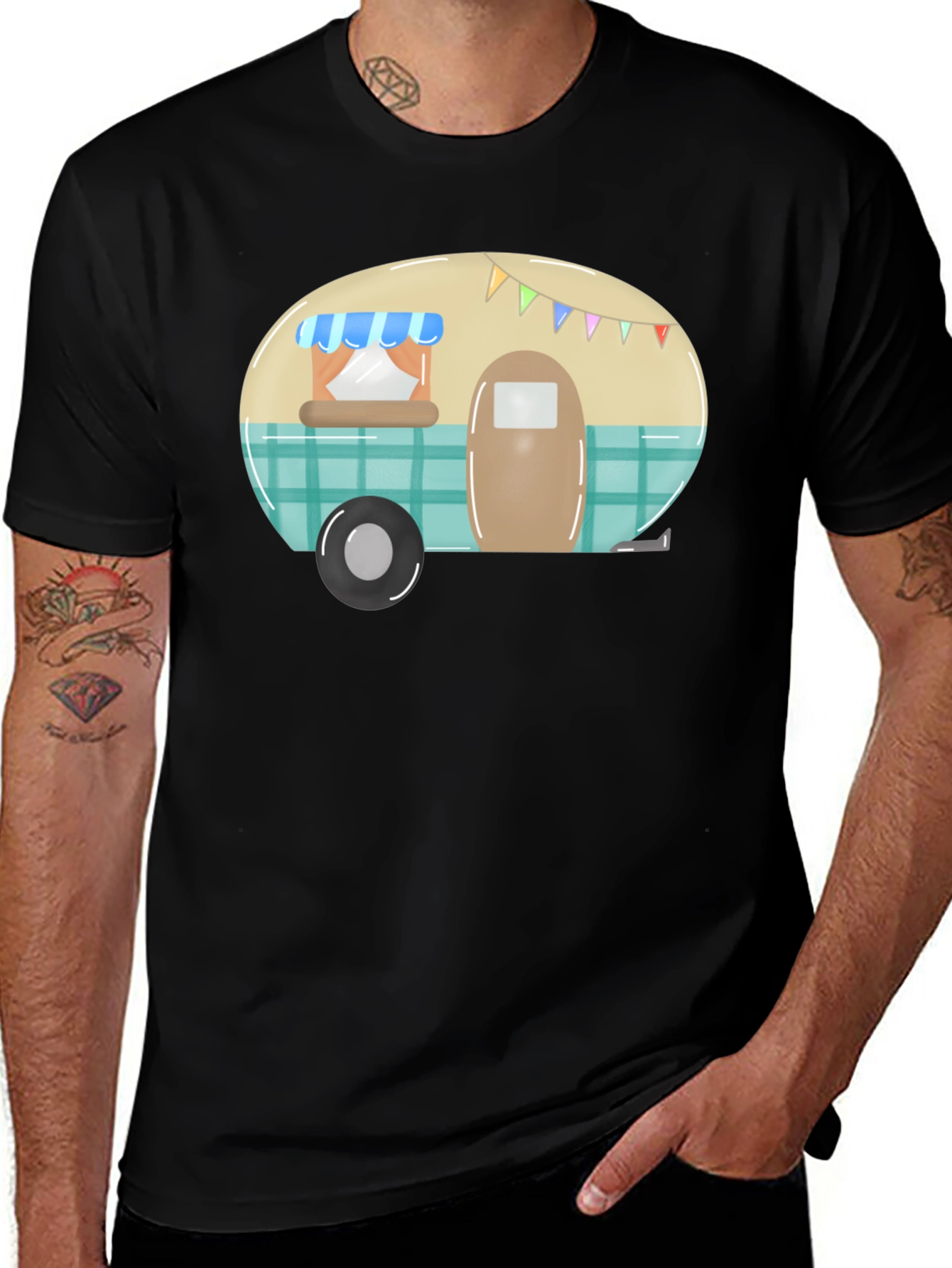 Variant 22 of Cute Camping Camper T-Shirt - Black