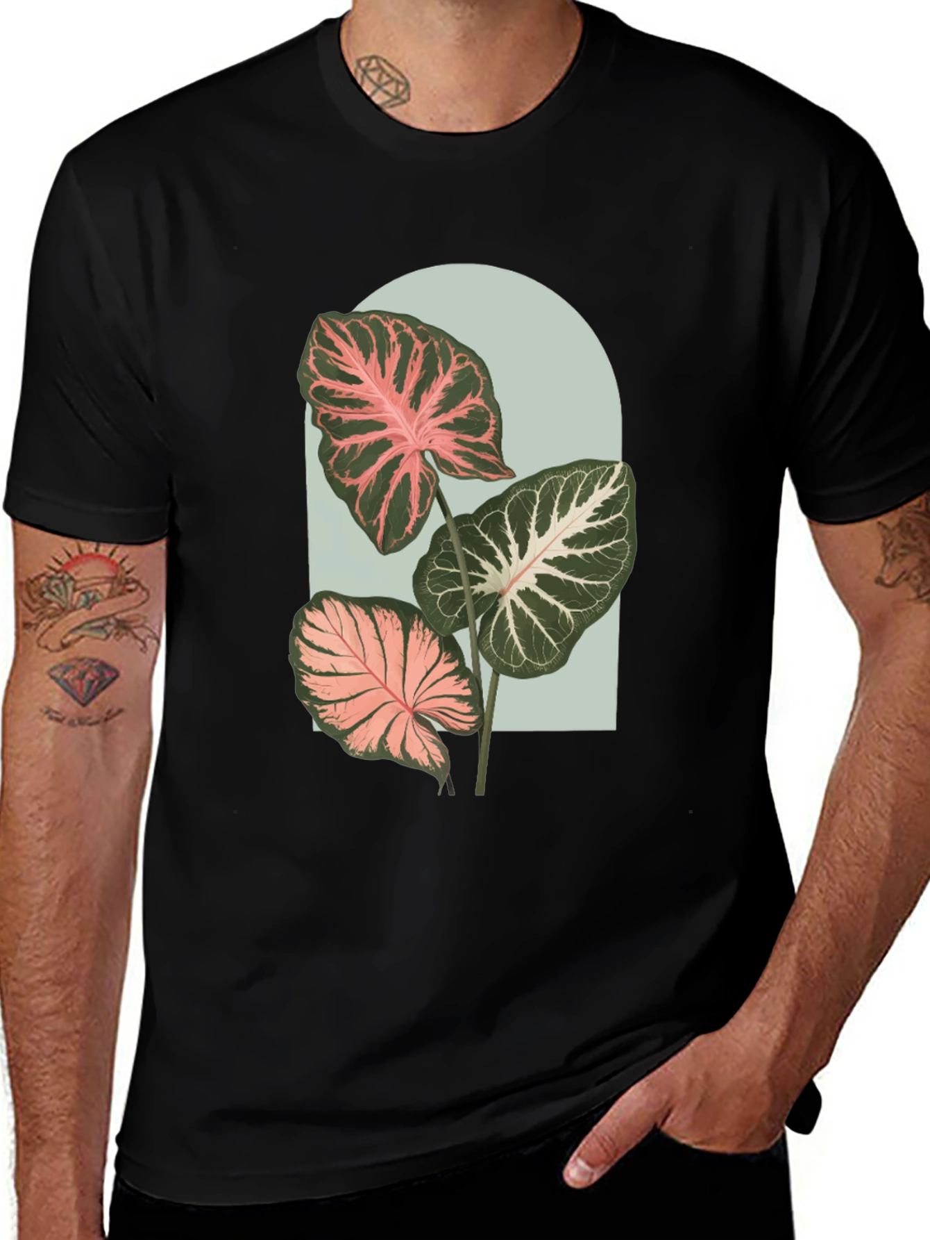 Variant 2 of Botanical Leaf Graphic Black T-Shirt