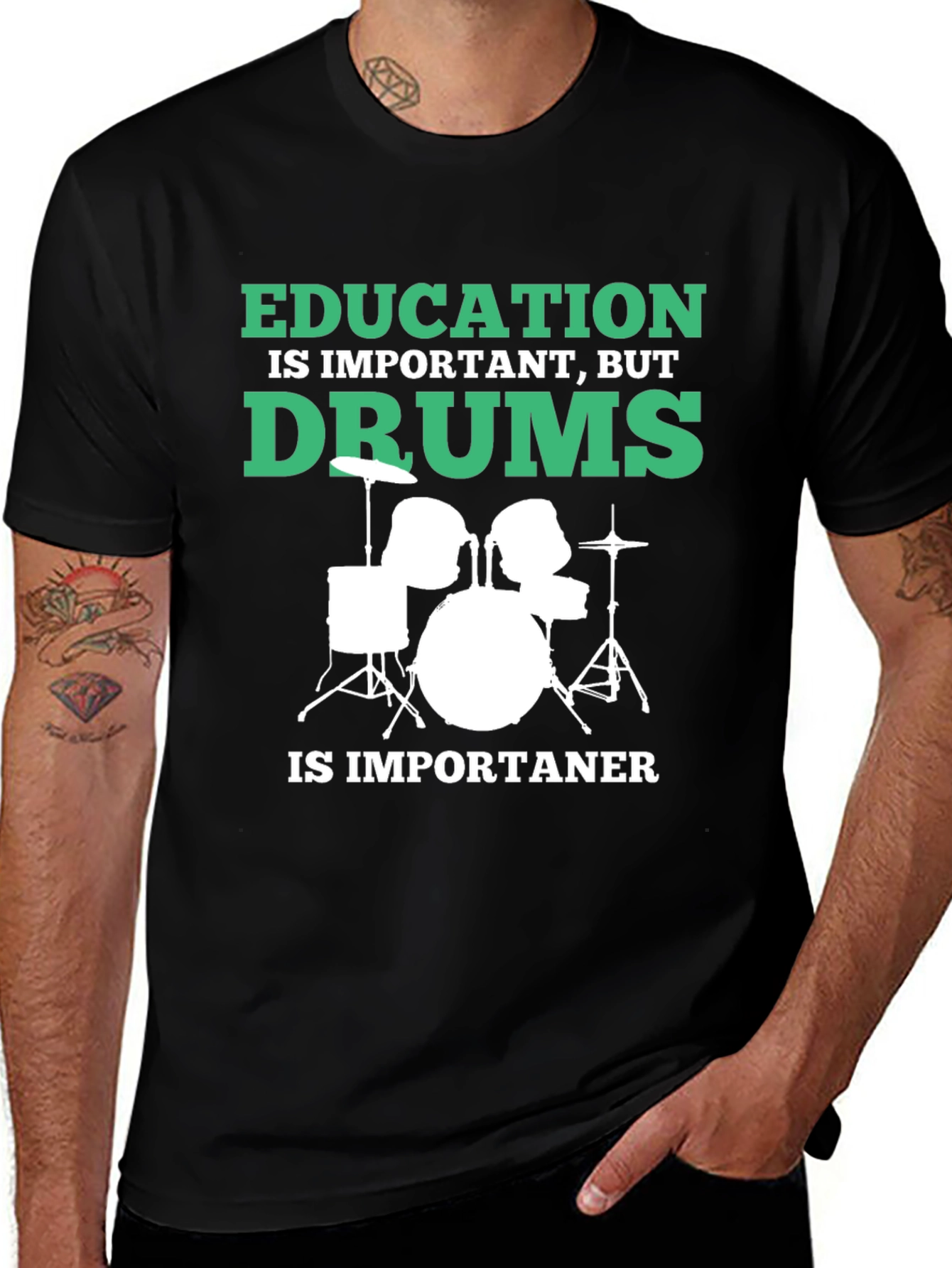 Variant 15 of Funny Drummer T-Shirt - Education is Important, But Drums...