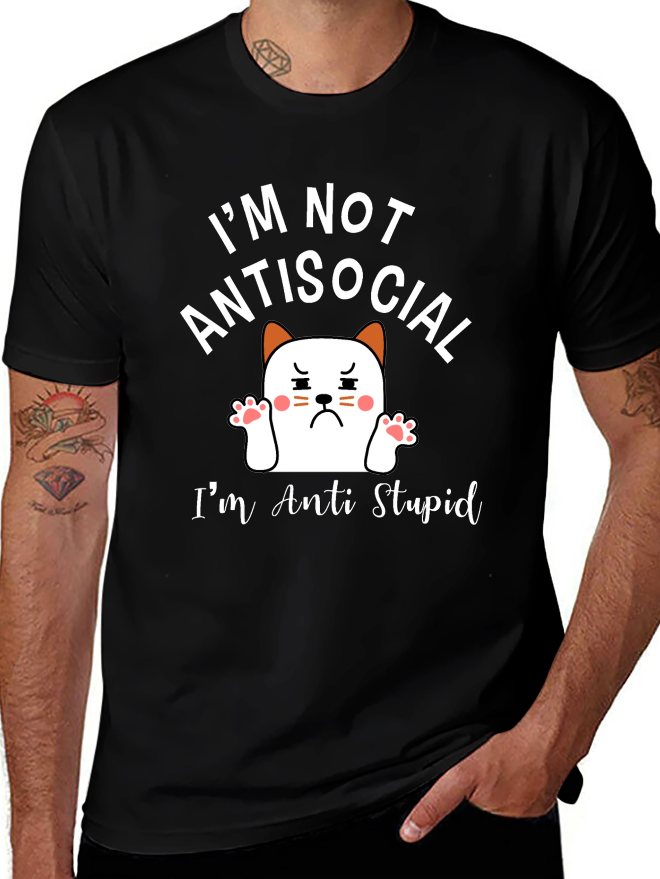 Variant 15 of Anti Stupid T-Shirt - Funny Cat Graphic Tee
