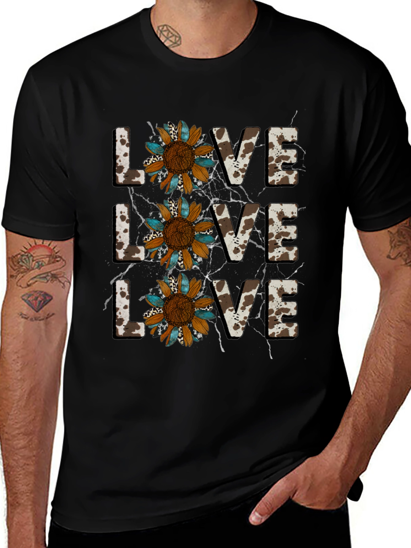 Variant 26 of Live Love Sunflower Cow Print Graphic Tee