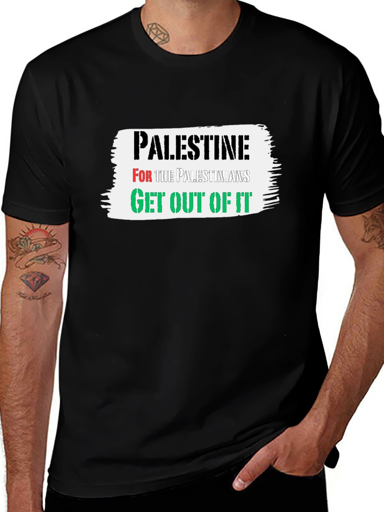 Variant 16 of Palestine Slogan Graphic Black T-Shirt