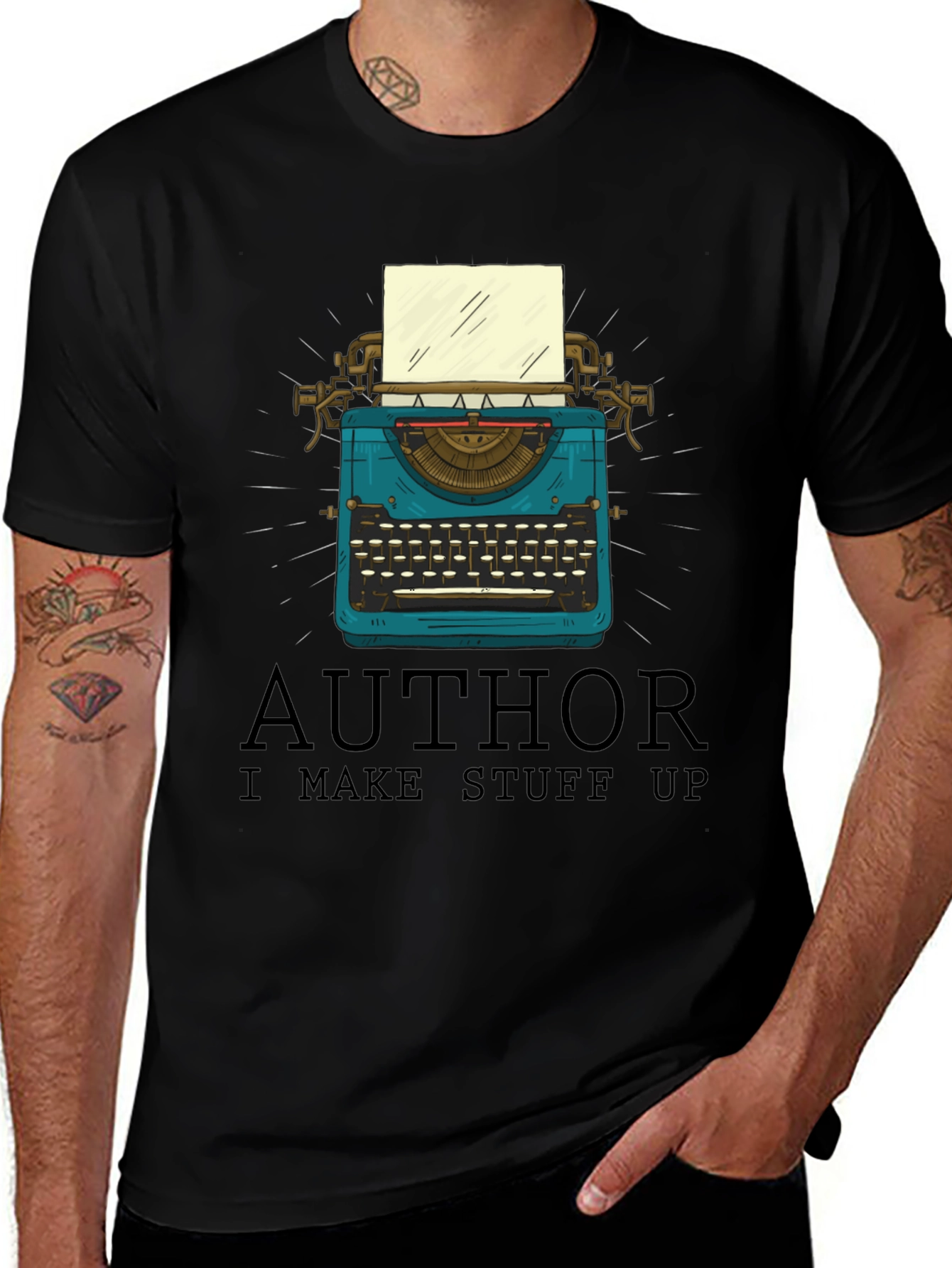 Variant 22 of Author T-Shirt: I Make Stuff Up, Vintage Typewriter Design
