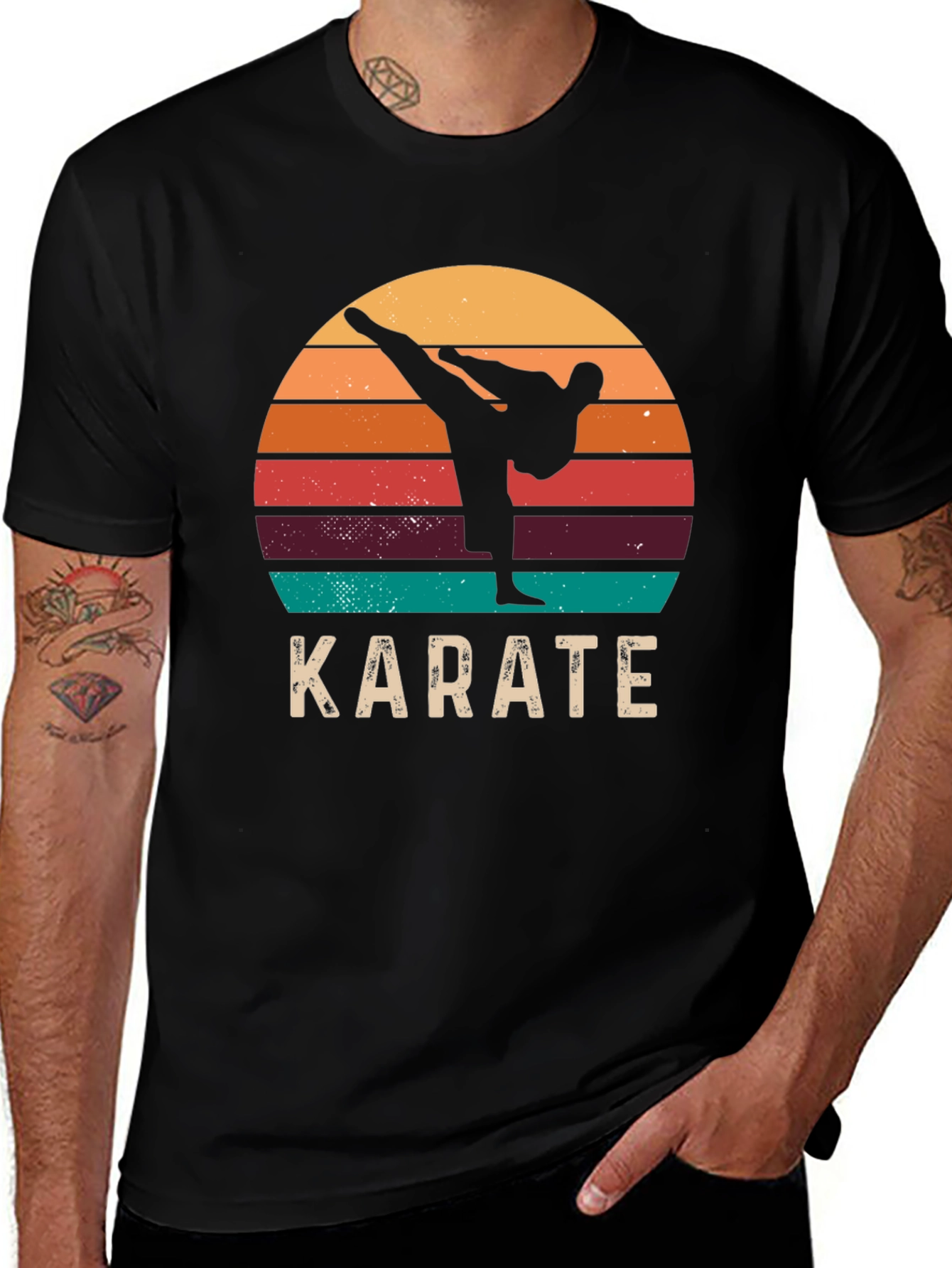 Variant 7 of Karate Sunset T-Shirt Retro Style Martial Arts Tee