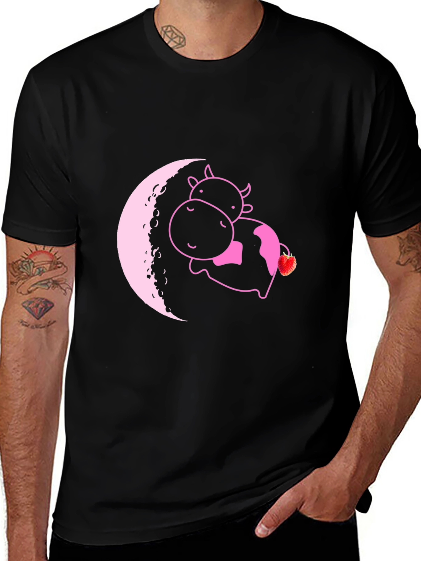 Variant 30 of Cute Cow on Moon T-Shirt - Strawberry Dream