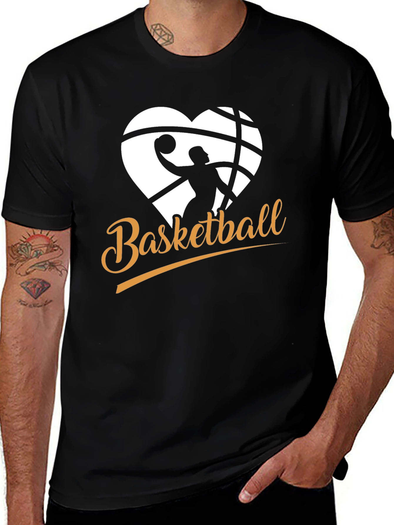 Variant 26 of Basketball Heart Graphic Black T-Shirt