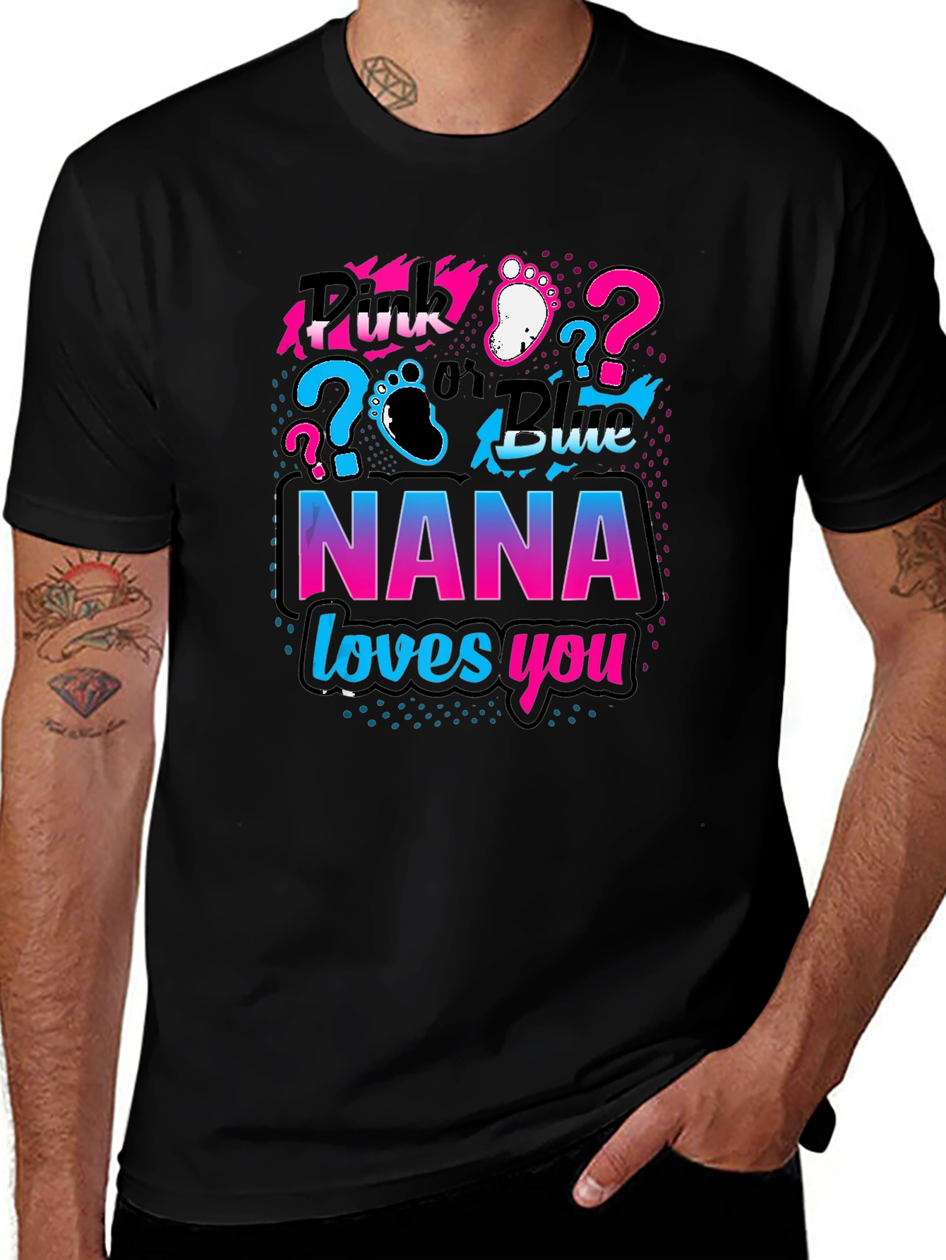 Pink or Blue Nana Loves You T-Shirt Gender Reveal Party