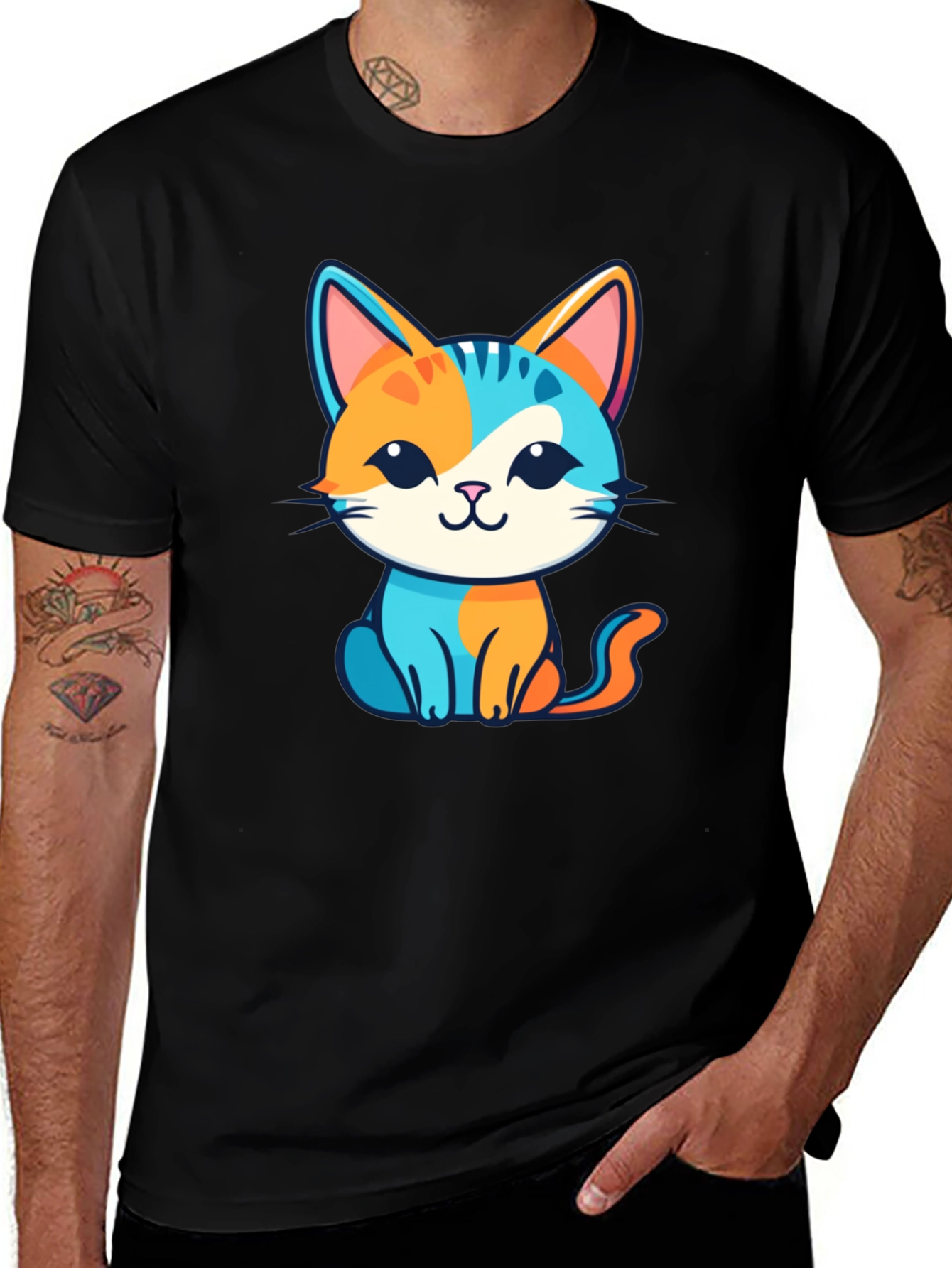 Variant 11 of Cute Cartoon Cat Graphic T-Shirt - Trendy Style