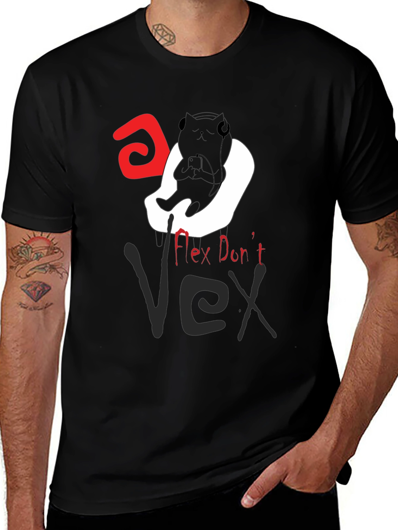 Variant 27 of Flex Don't Vex Graphic Tee - Relaxed Cat Design