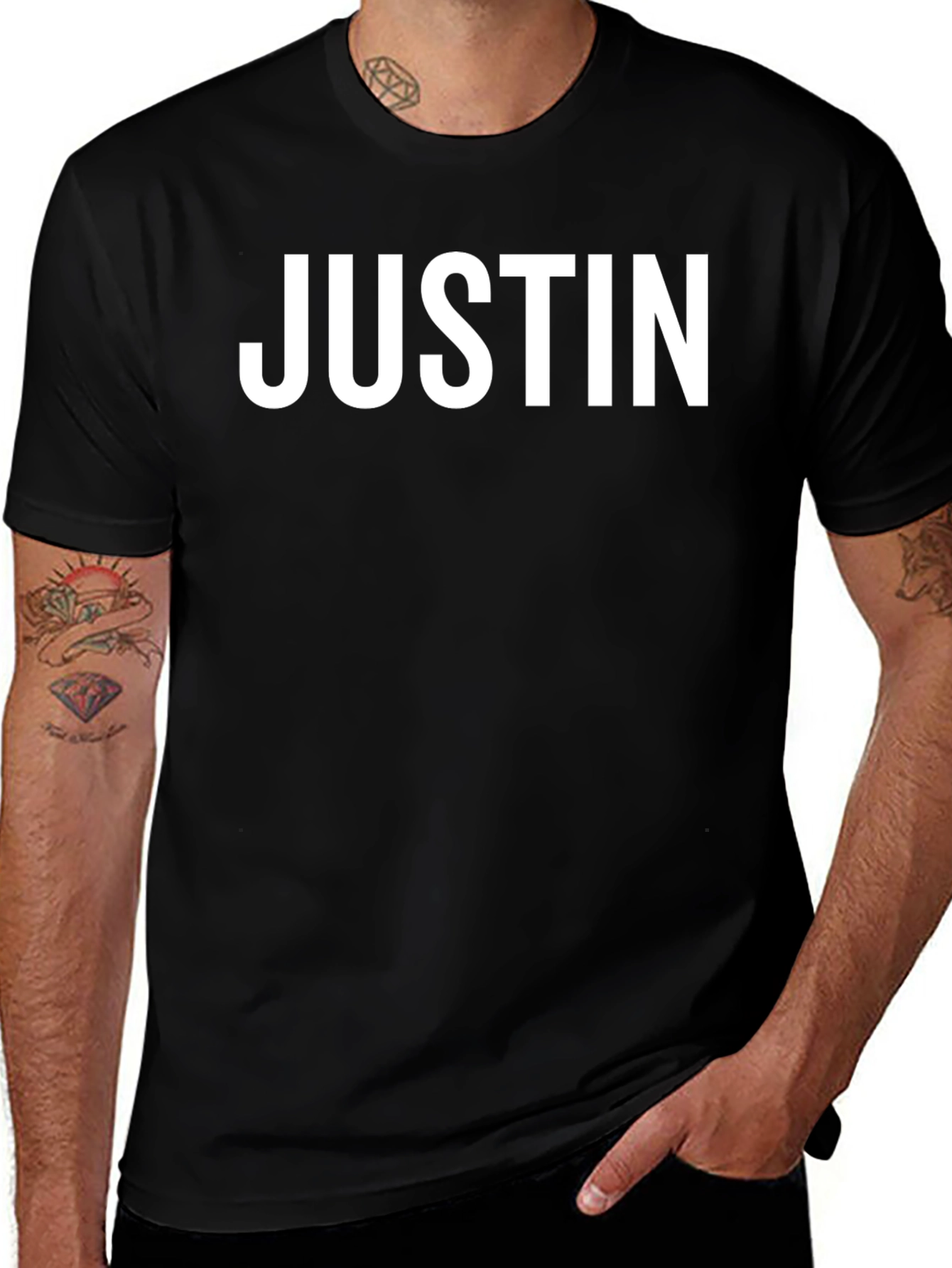 Variant 16 of JUSTIN Bold Text Tee - Black Cotton Blend Casual Wear