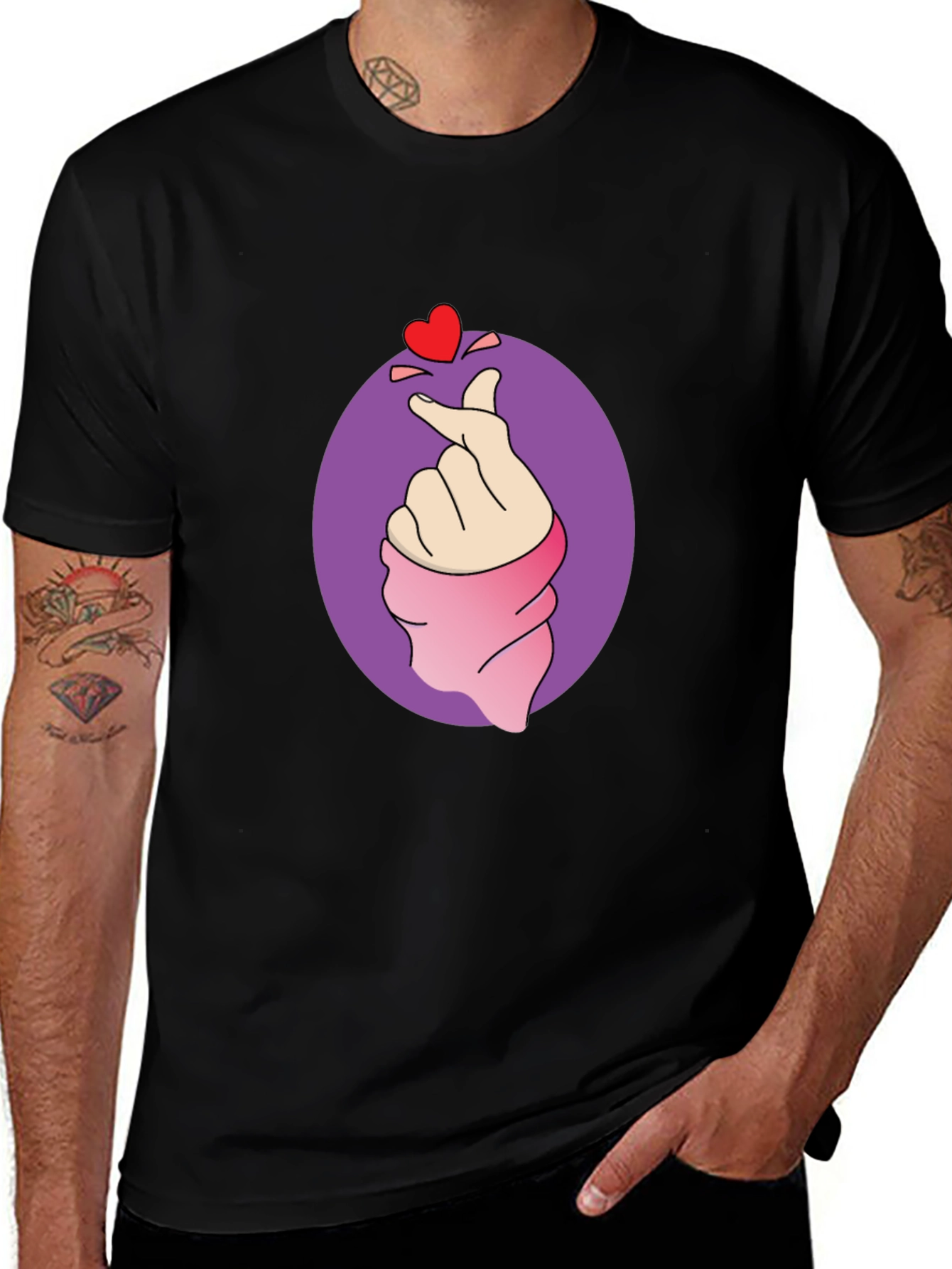 Variant 23 of Love Gesture Graphic Tee - Cute Heart Finger Design