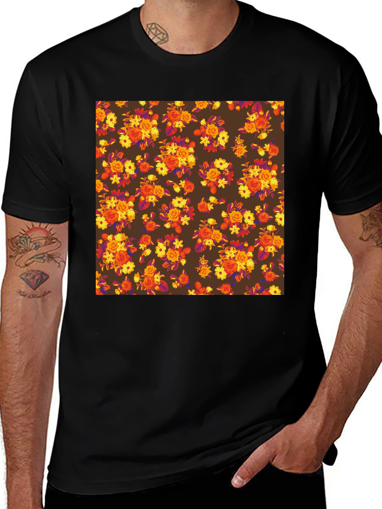 Variant 13 of Floral Pattern Crew Neck T-Shirt