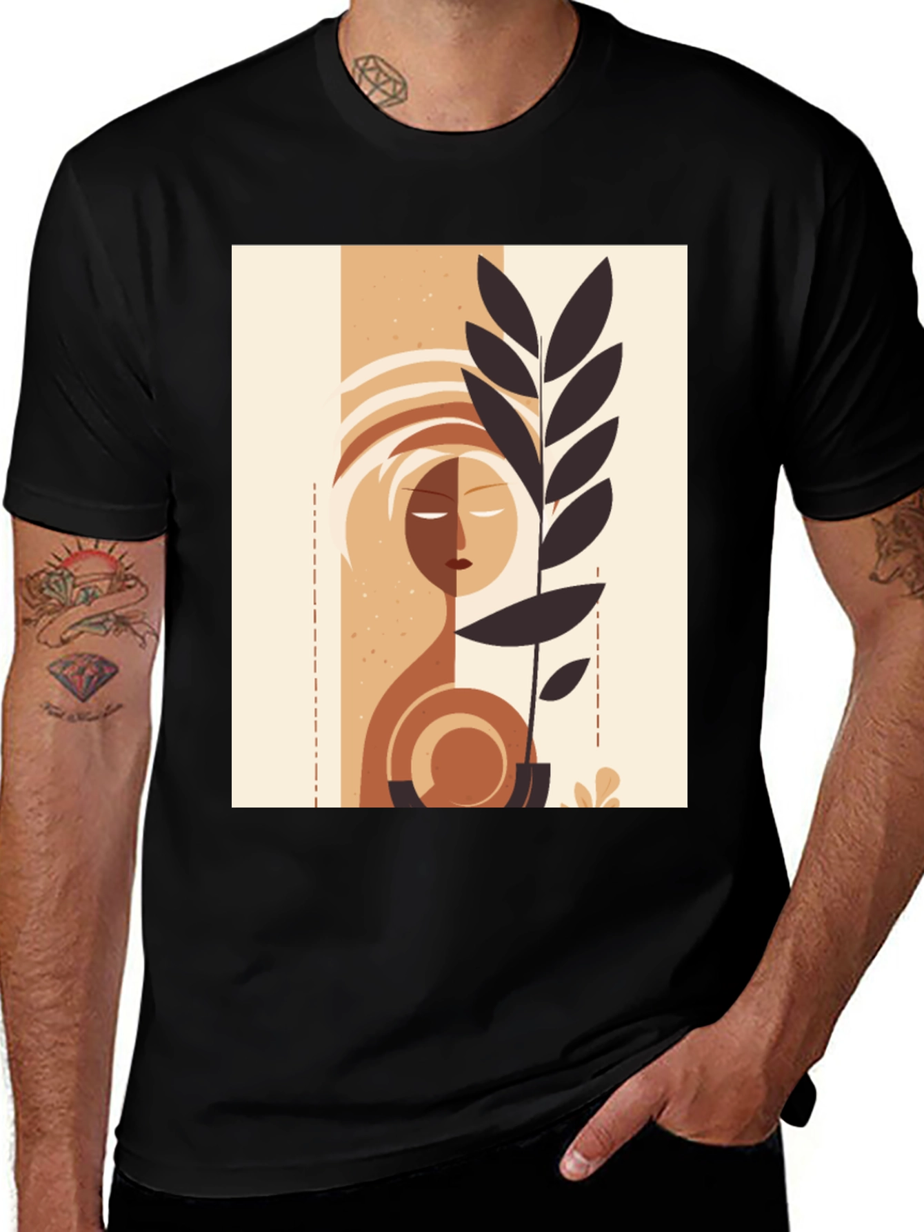 Variant 22 of Abstract Face & Plant Graphic Tee - Stylish Minimalist Design