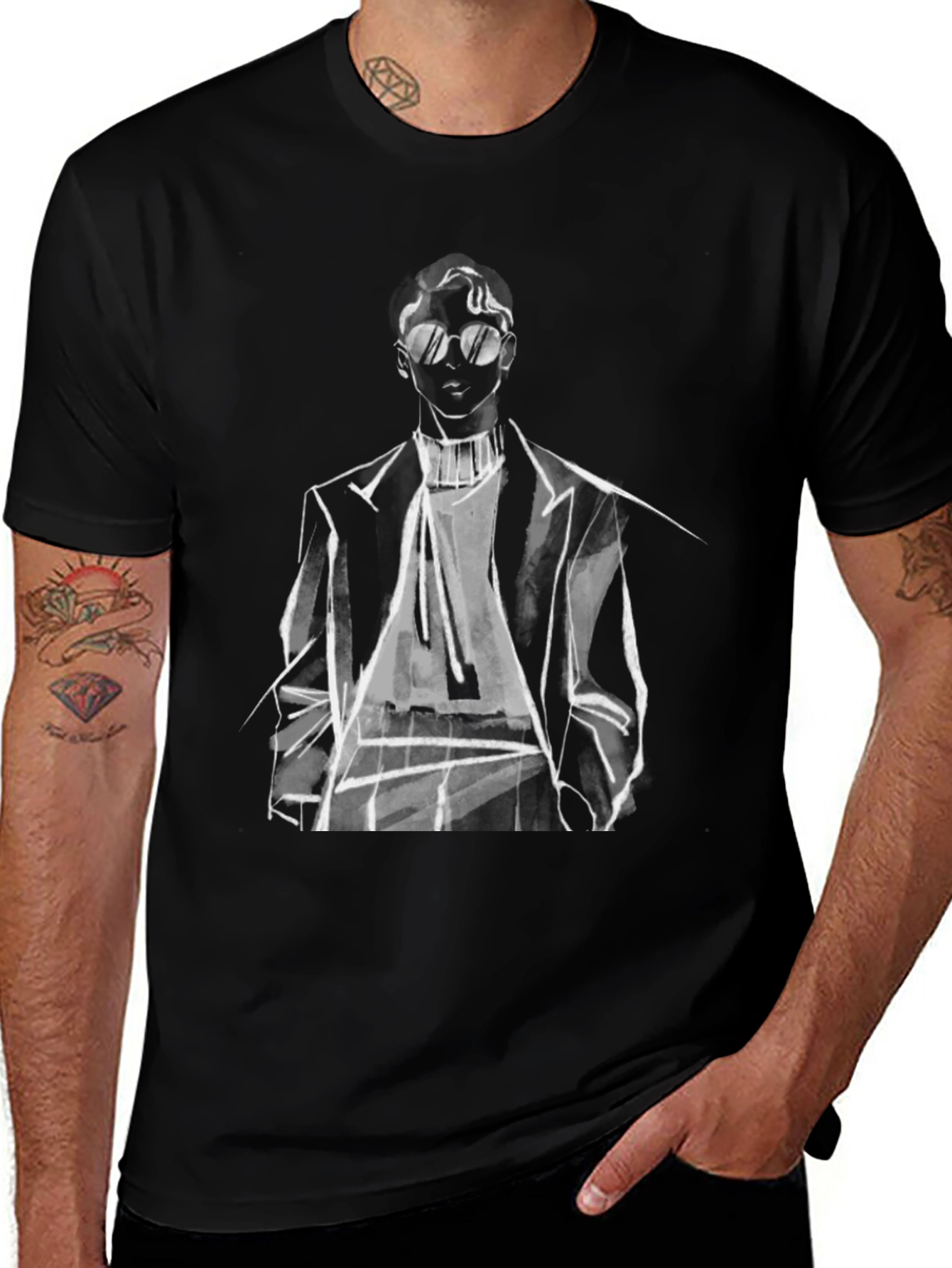 Variant 22 of Stylish Man Sketch Graphic Tee - Black