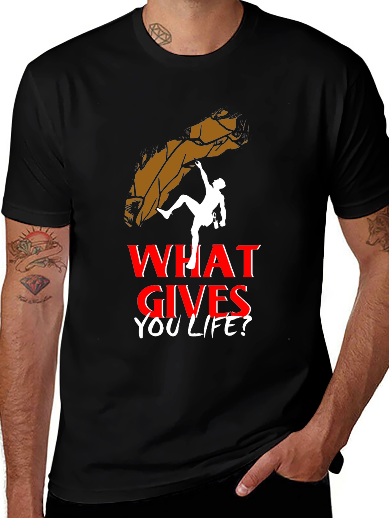 Variant 23 of Climbing T-Shirt - "What Gives You Life?" Black Tee