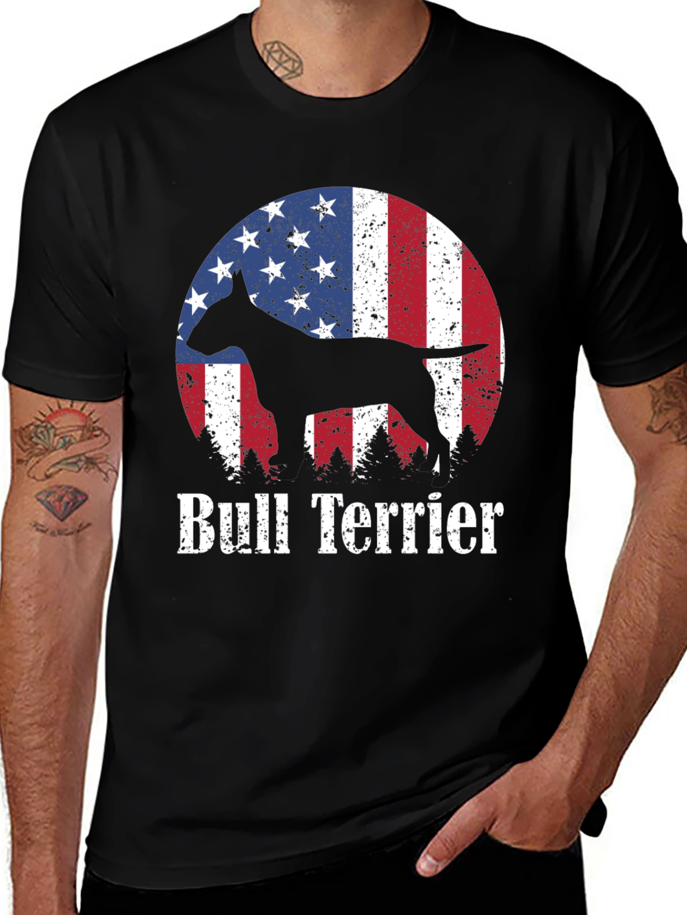 Bull Terrier American Flag Men's T-Shirt