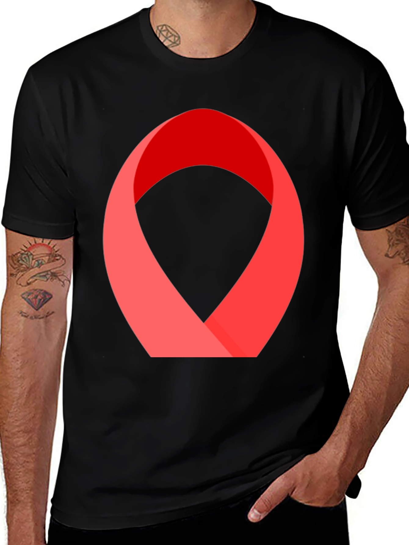 Variant 20 of Abstract Red Ribbon Graphic Tee - Modern Casual Style