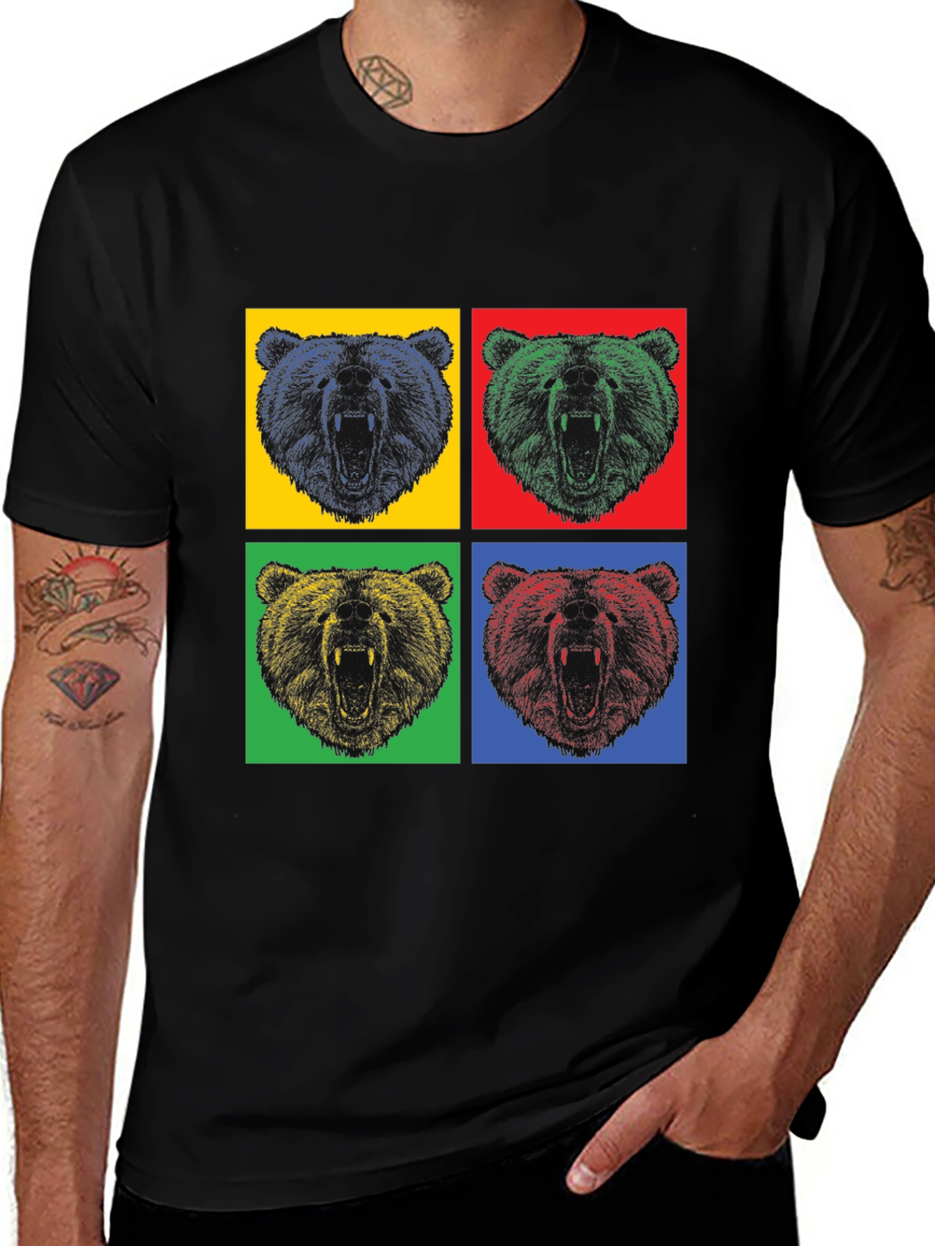 Variant 7 of Pop Art Bear Graphic T-Shirt - Men's Black Tee