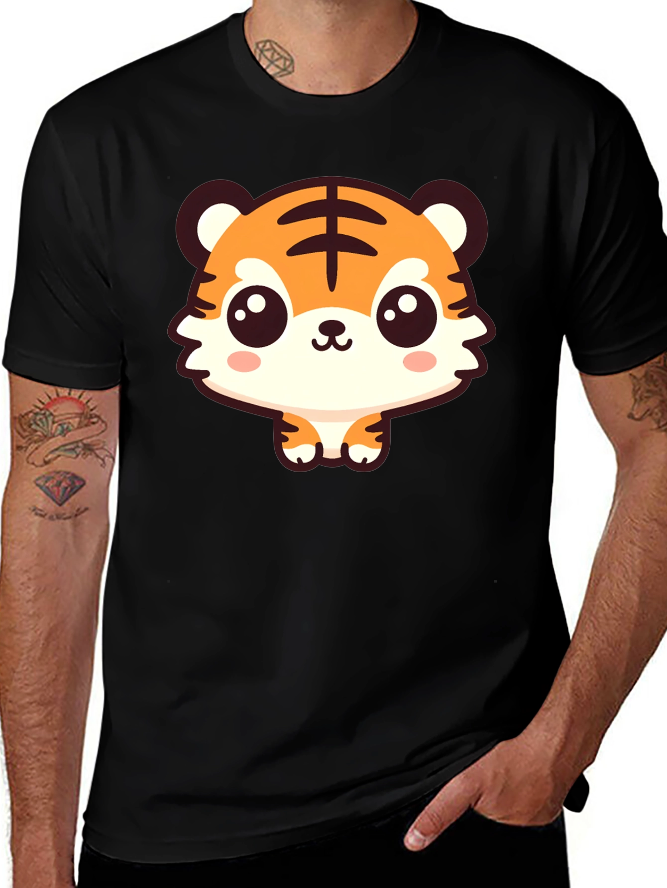 Variant 21 of Cute Tiger Graphic Tee - Black Cotton Shirt