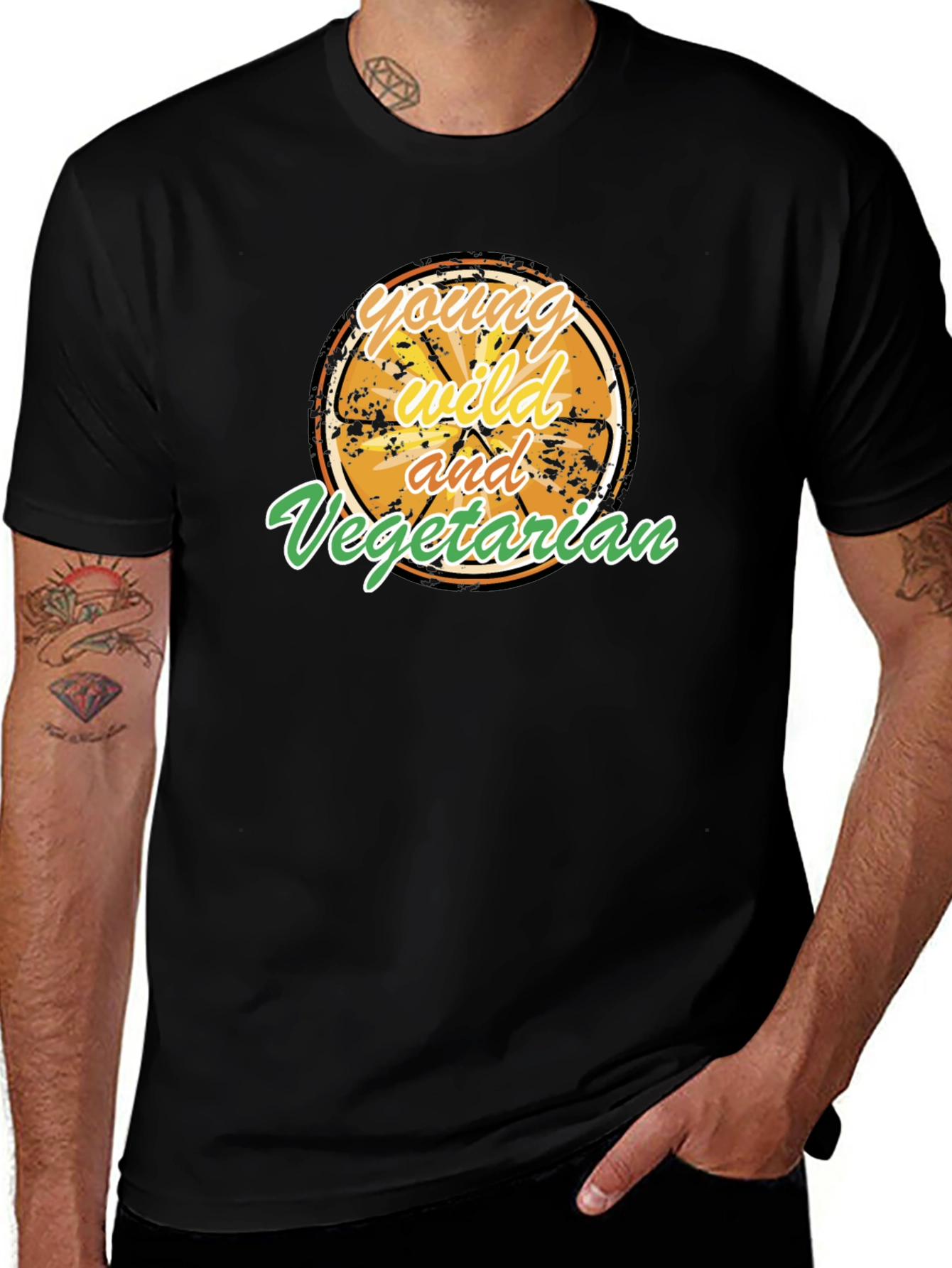 Black Young Wild and Vegetarian Graphic T-Shirt main image