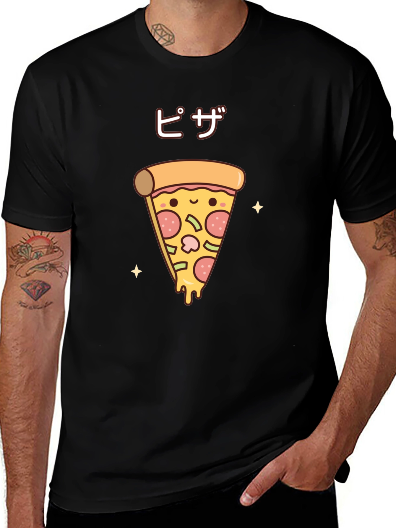 Variant 2 of Kawaii Pizza Slice Graphic Tee - Trendy Black T-Shirt