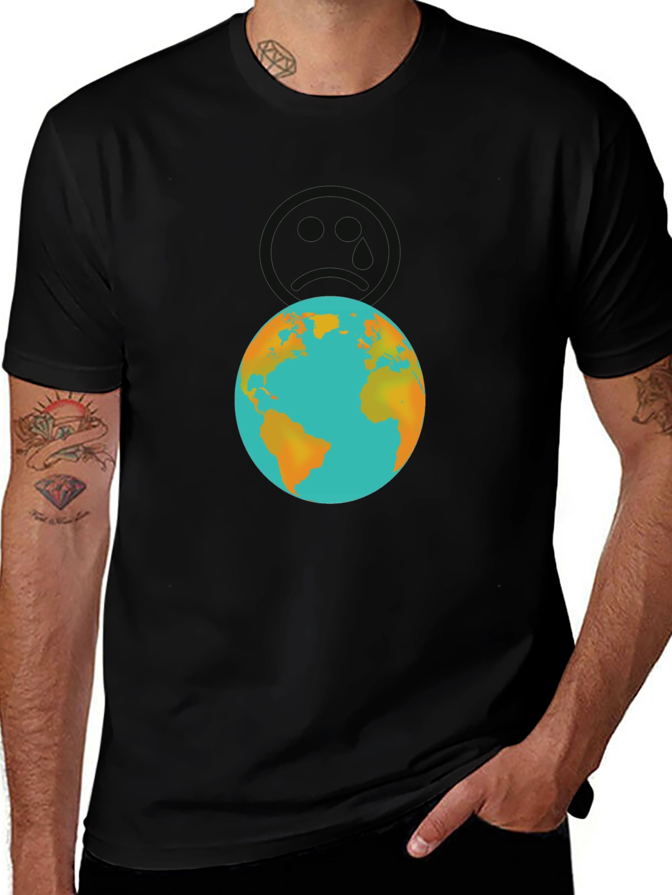 Variant 2 of Earth Graphic Print Black T-Shirt for Men