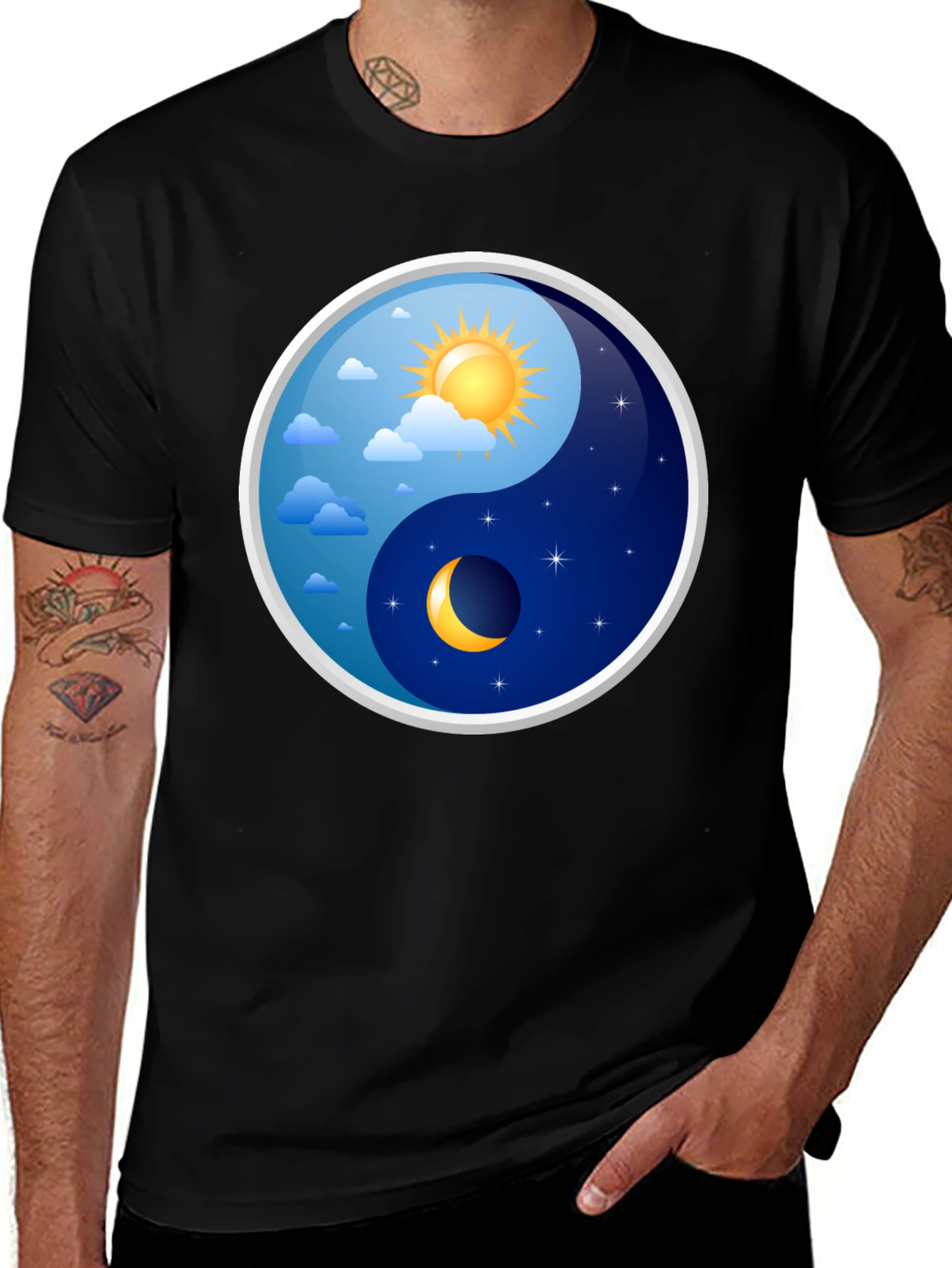 Yin Yang Day Night Graphic Tee - Balance & Style