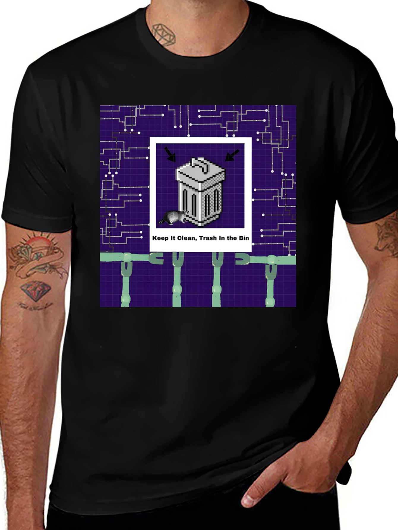 Pixel Trash Bin Tee: Retro Cleanliness Style