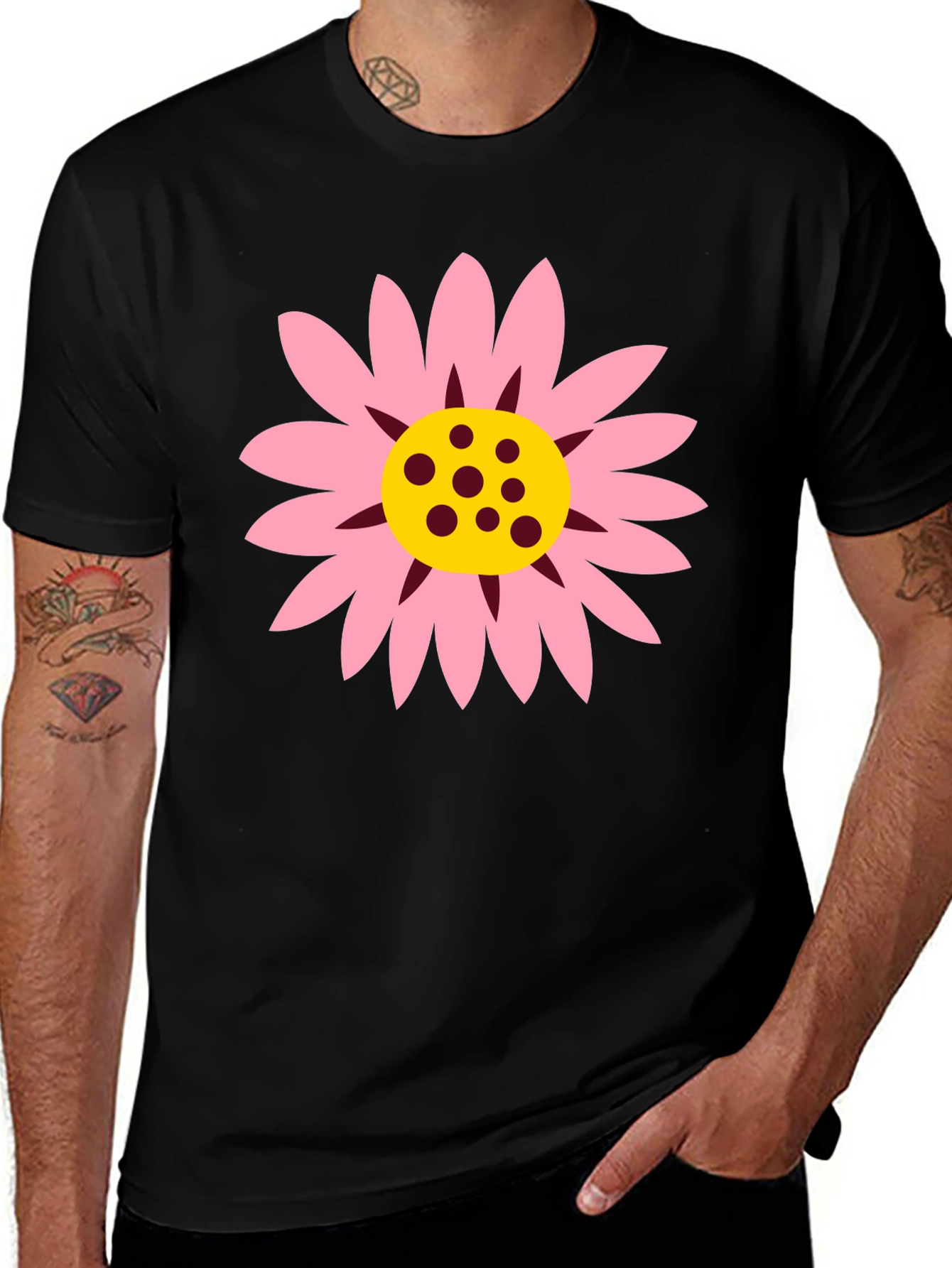 Variant 26 of Black T-Shirt with Pink Daisy Graphic