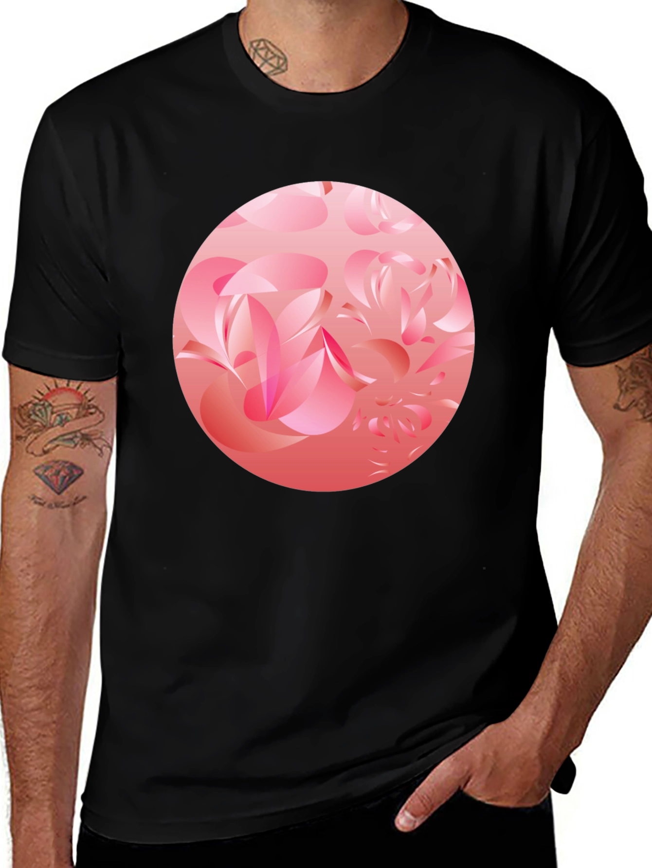 Variant 25 of Abstract Floral Circle Black T-Shirt