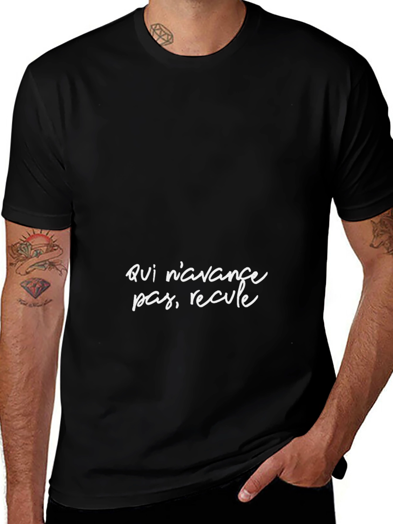 Variant 2 of Black T-Shirt: "Qui n'avance pas, recule" Slogan Tee