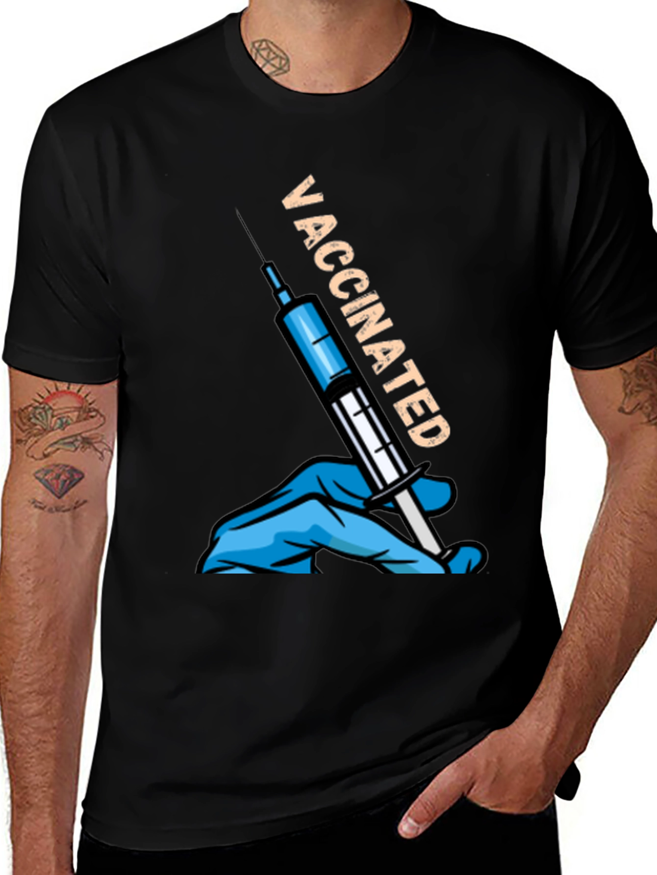 Black Vaccinated T-Shirt - Pro Vaccine Statement Tee main image